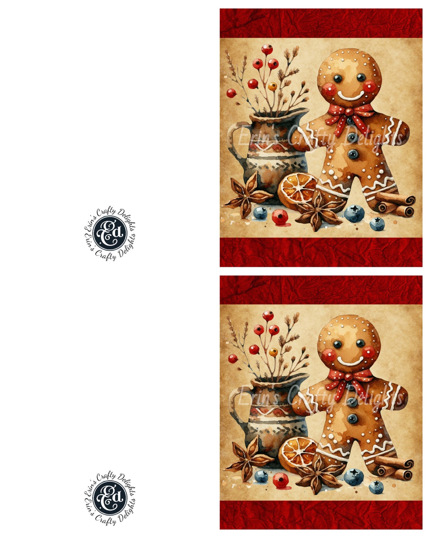 1 Rustic Gingerbread Man Christmas Card
