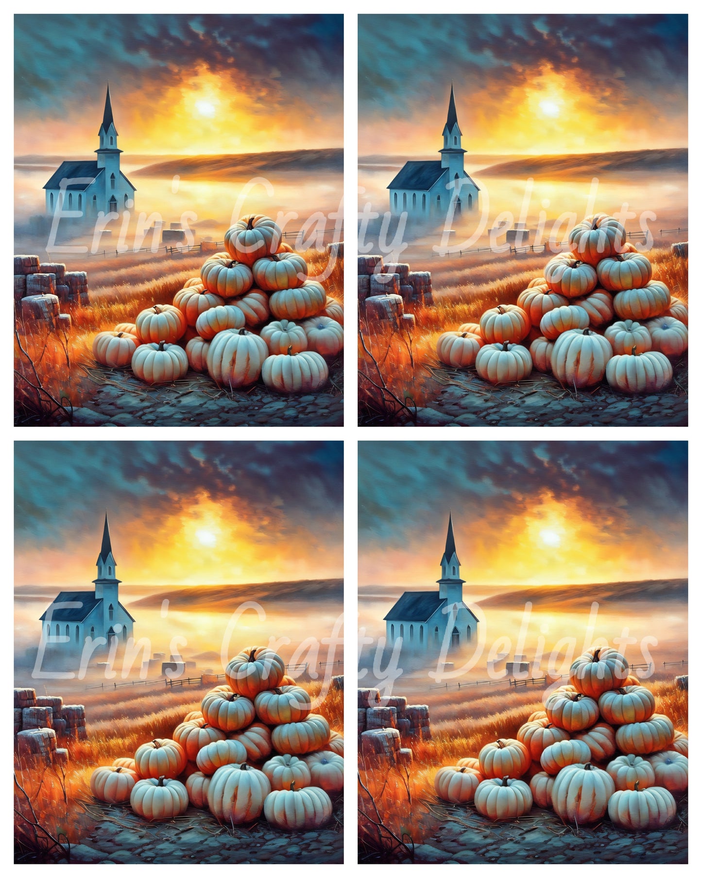 Foggy Fall Morning Church Set 1