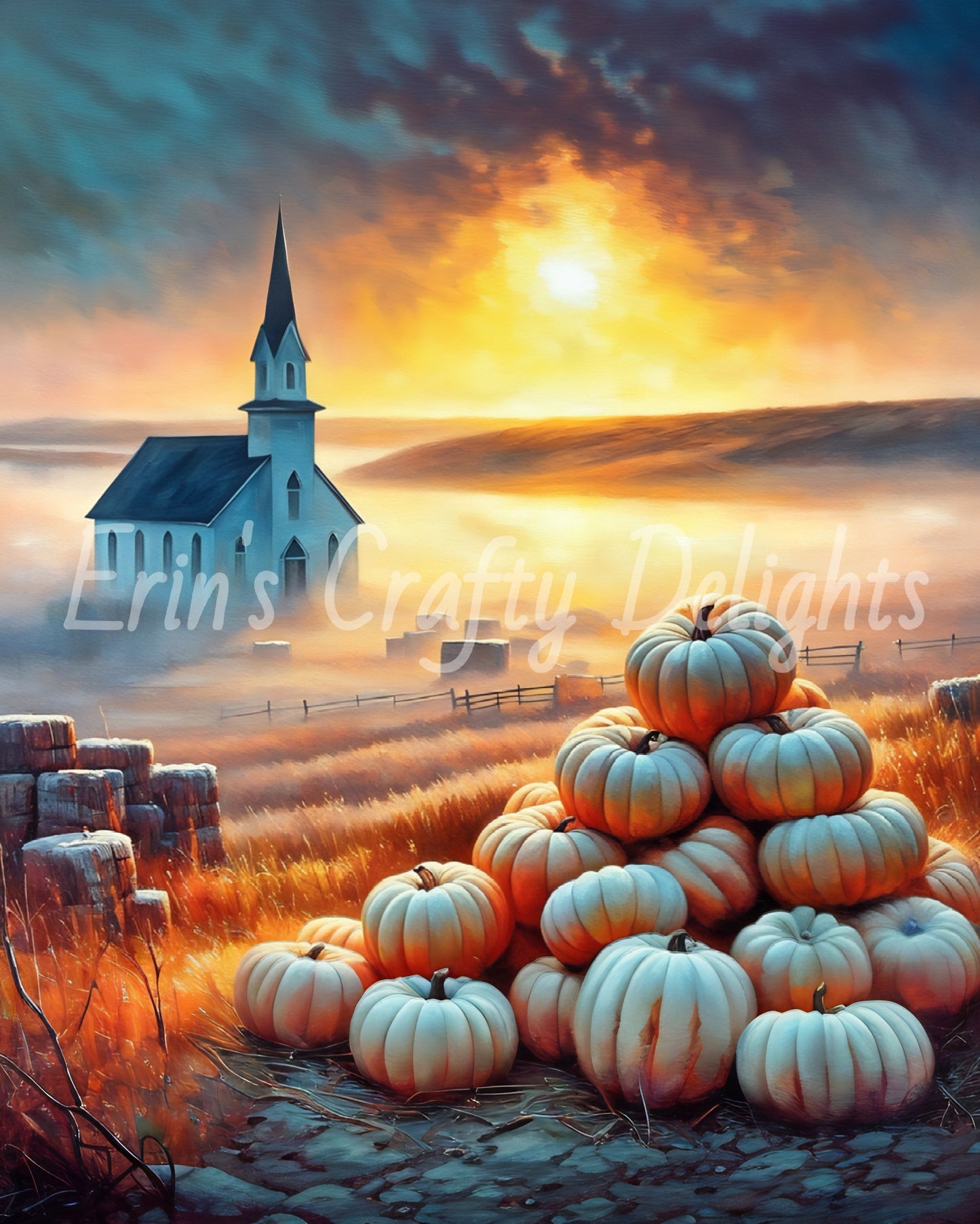Foggy Fall Morning Church Set 1