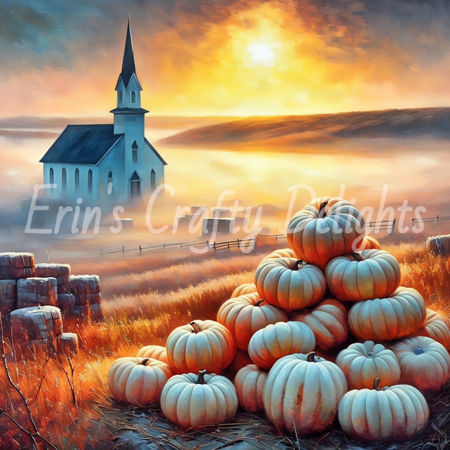 Foggy Fall Morning Church Set 1