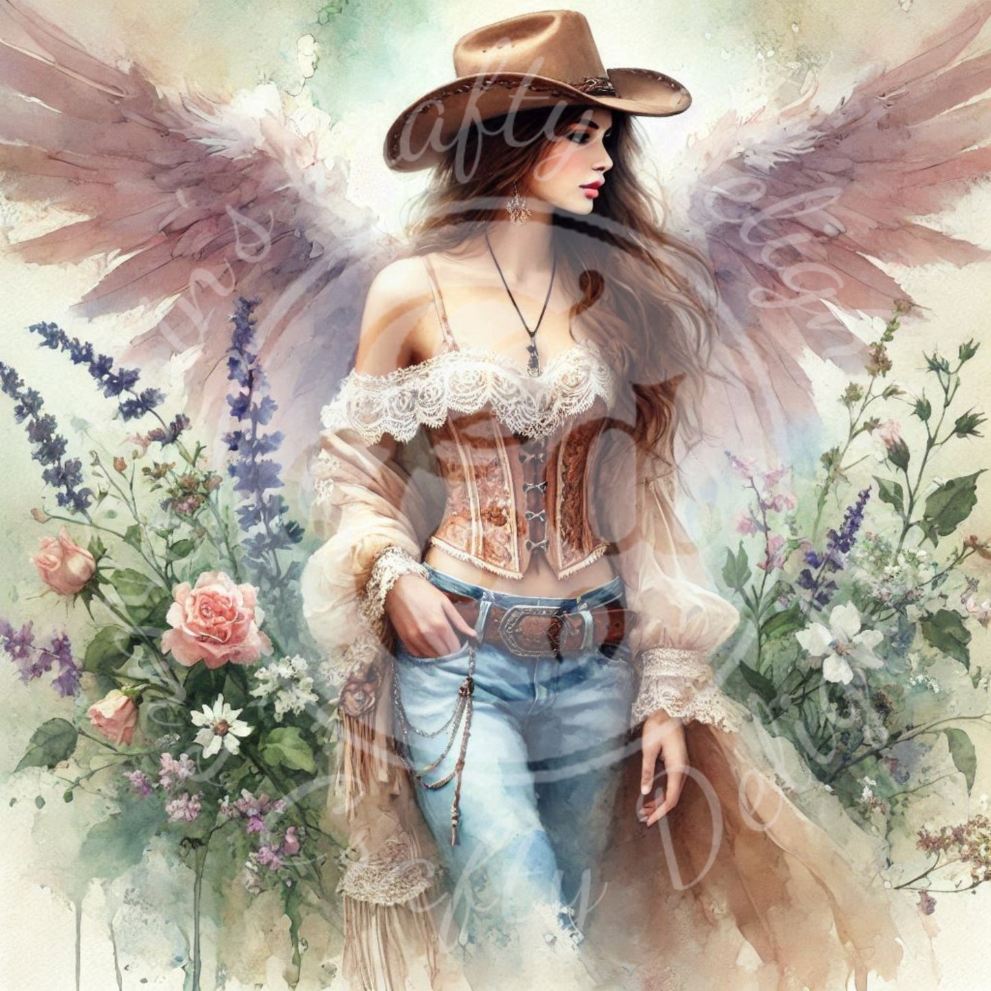 1 Sq Spring Cowgirl Angel 8x8 Printable