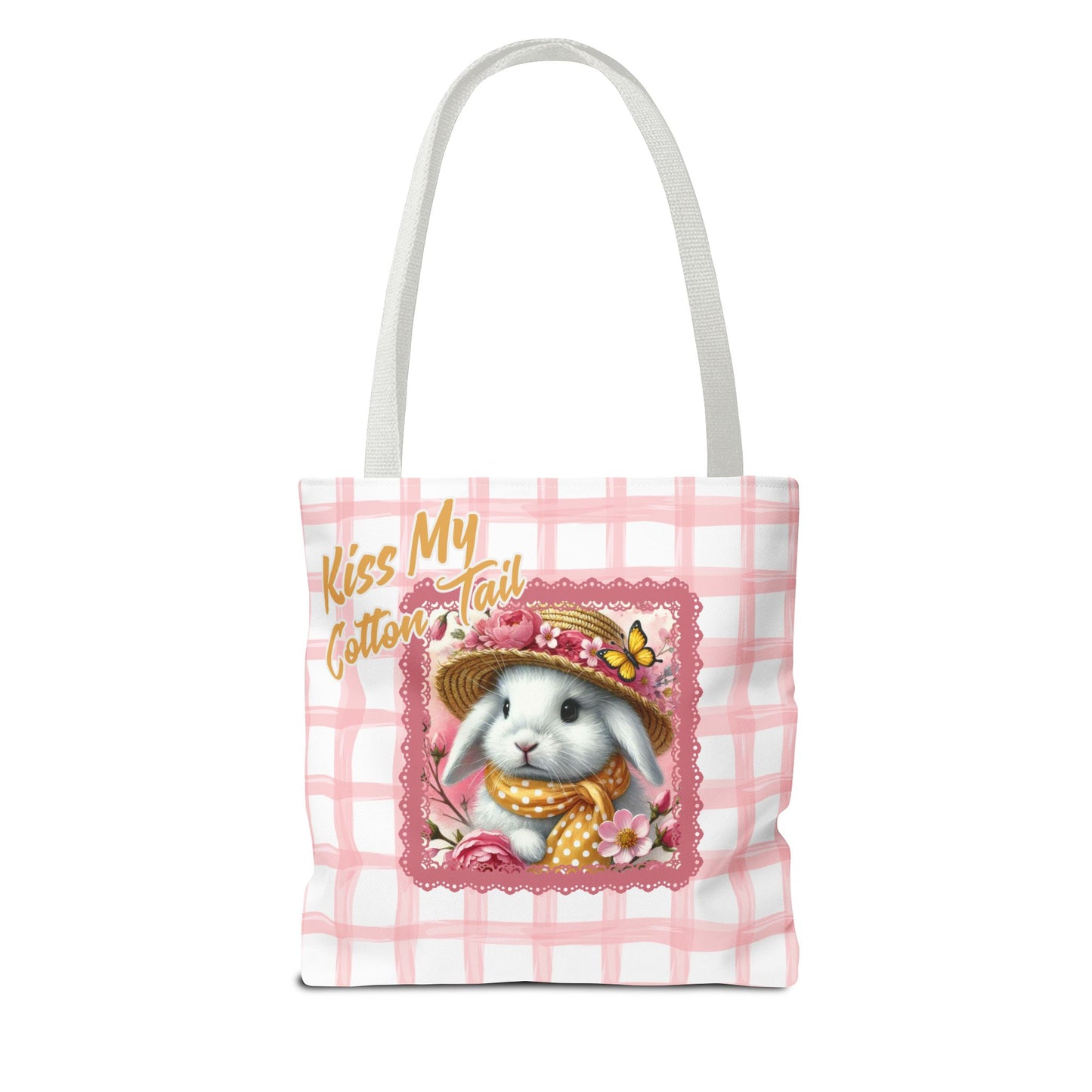 Tote Bag - Kiss My Cotton Tail! Bunny Pink Grid Design
