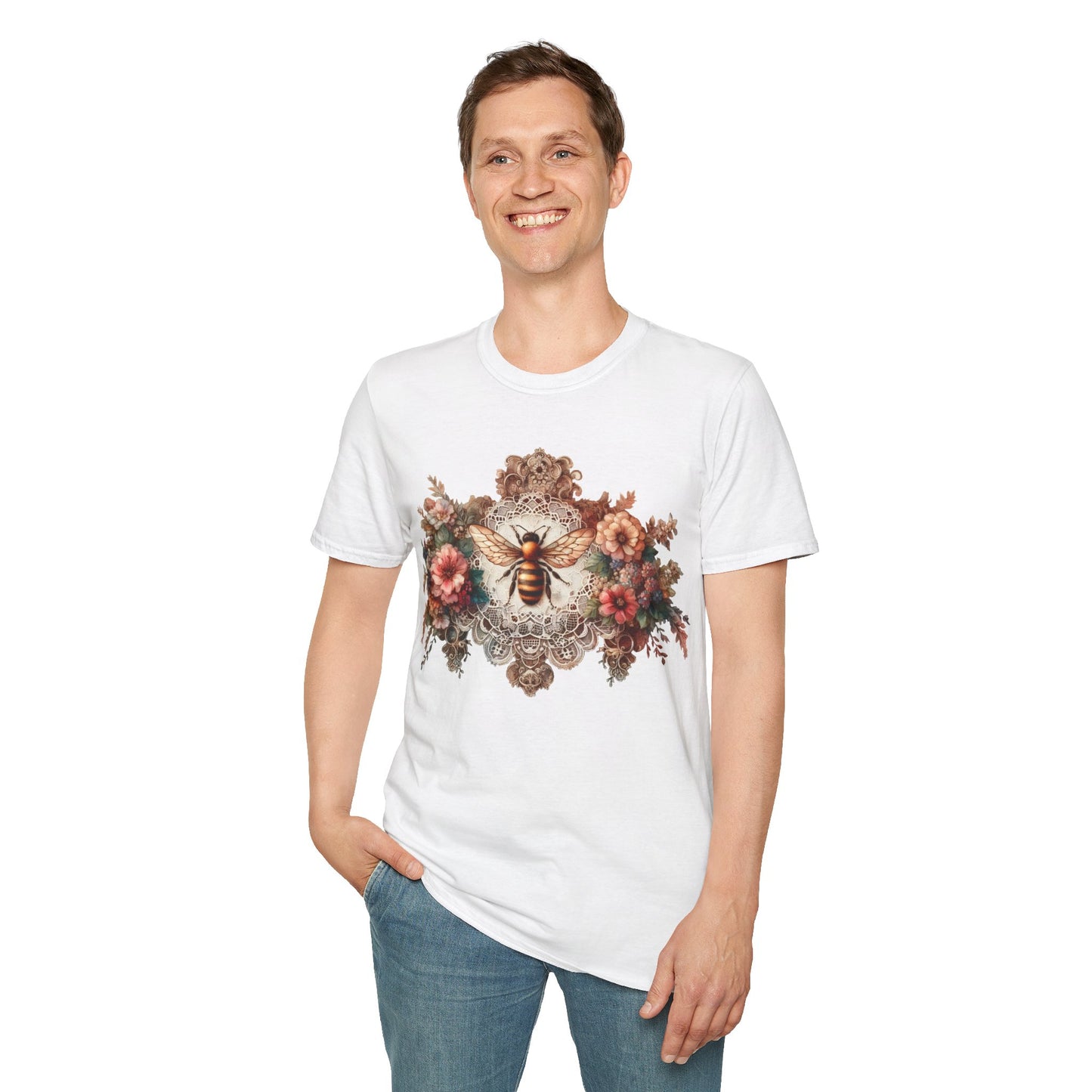 Vintage Inspired Tshirt, Women's Clothing, Lace Honey Bee Design, Gift for Her