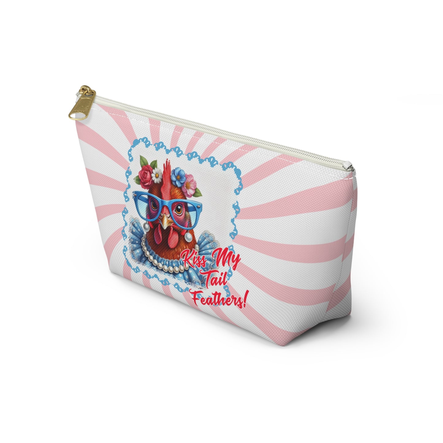 Accessory Pouch - Kiss My Tail Feathers! Dressed Up Red Hen Swirl Design