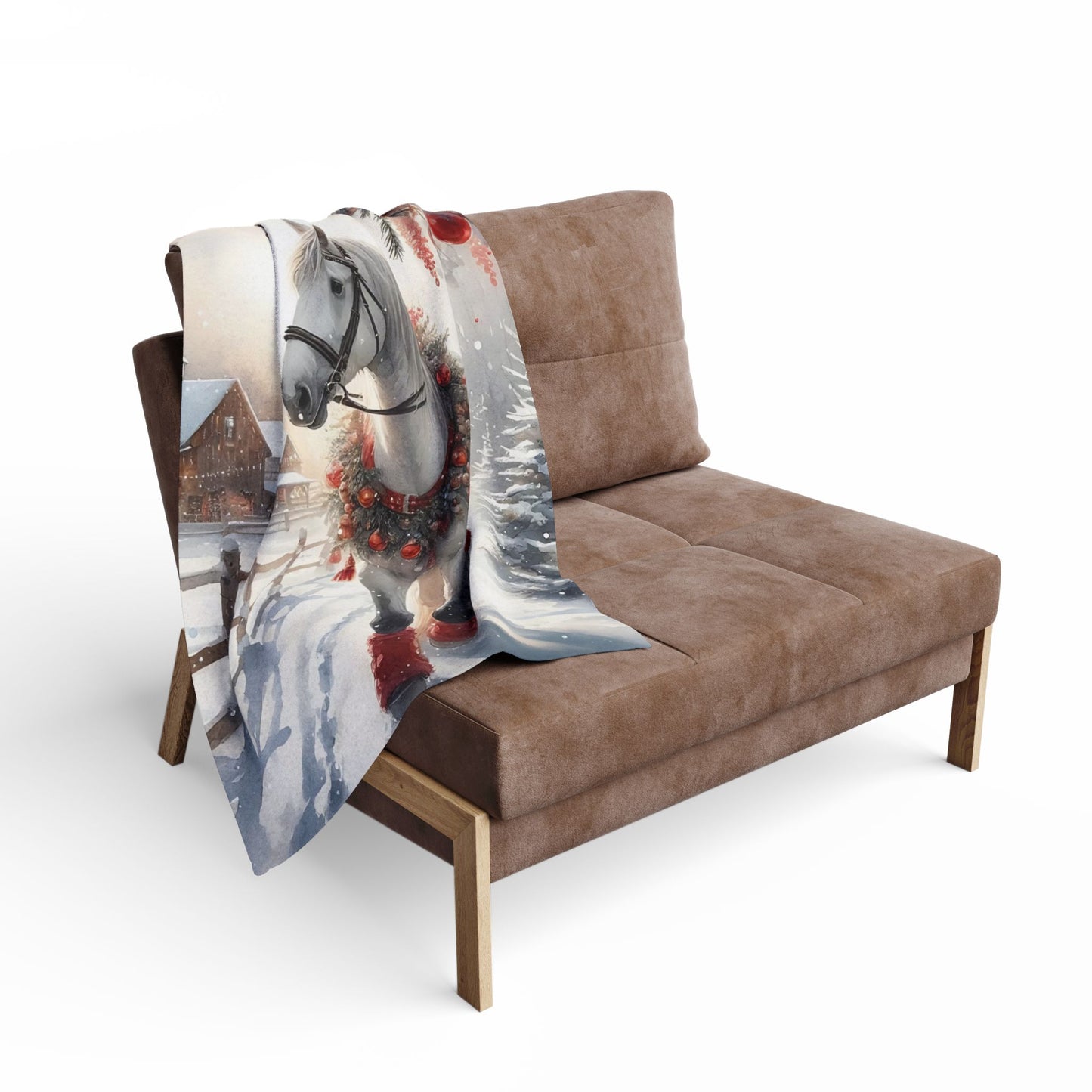 Fleece Blanket Christmas Horse with Red Decorations