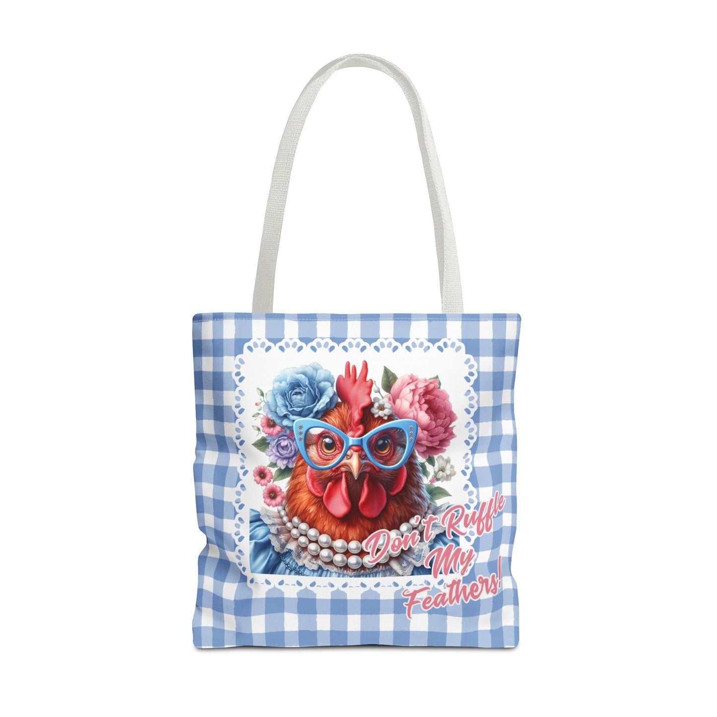 Tote Bag - Don't Ruffle My Feathers! Dressed Up Red Hen Gingham Check Design