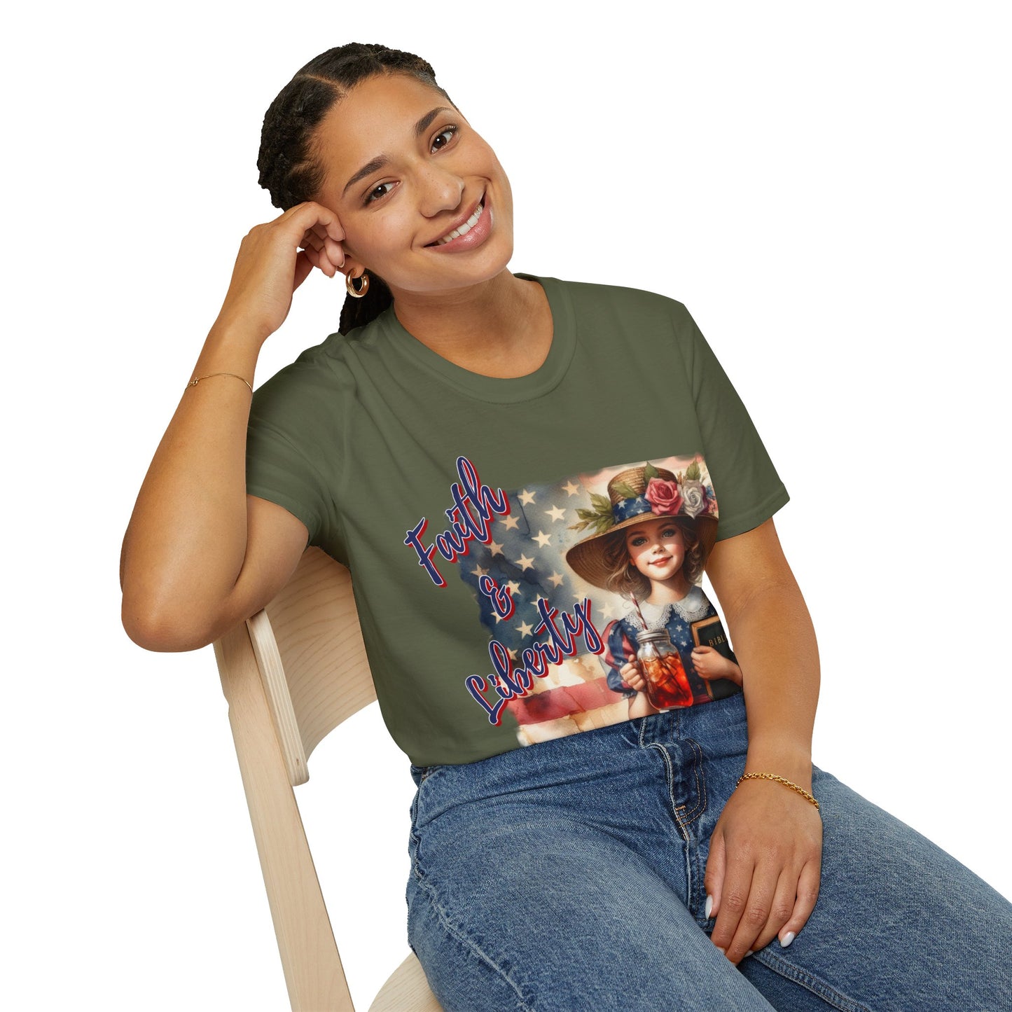 Faith and Liberty Patriotic Pride Flag T-shirt - Women's Clothing Gift for Her, Gift for Women, Independence Day 4th of July