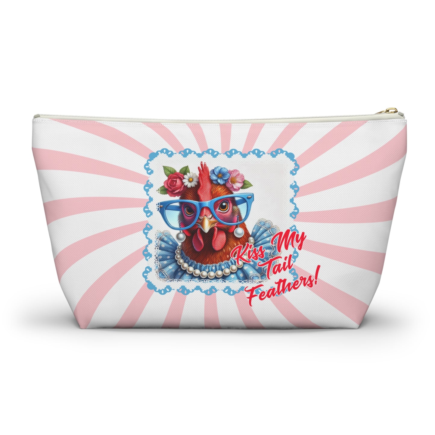 Accessory Pouch - Kiss My Tail Feathers! Dressed Up Red Hen Swirl Design