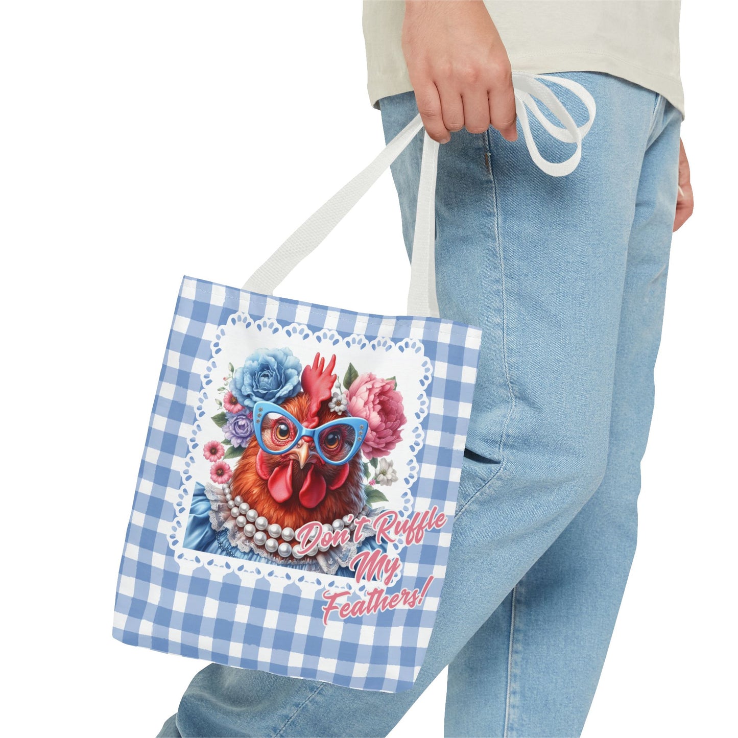 Tote Bag - Don't Ruffle My Feathers! Dressed Up Red Hen Gingham Check Design