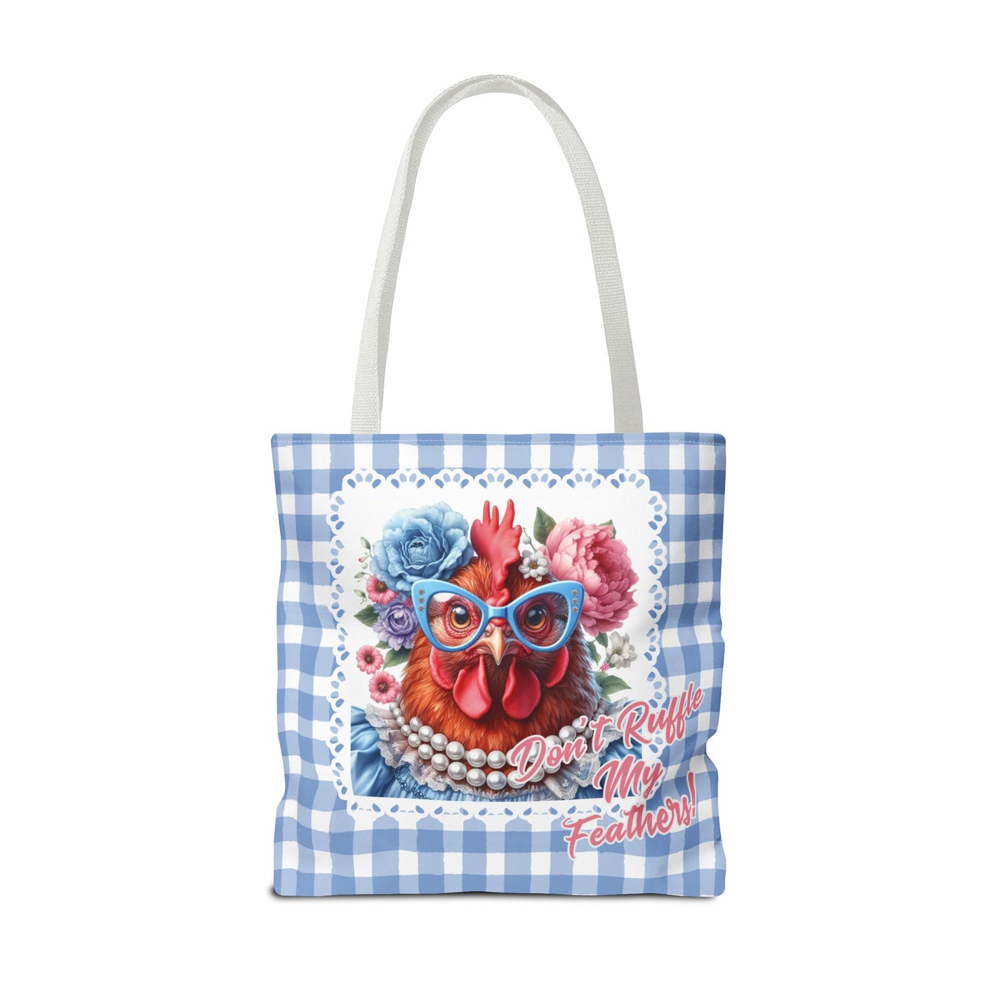 Tote Bag - Don't Ruffle My Feathers! Dressed Up Red Hen Gingham Check Design