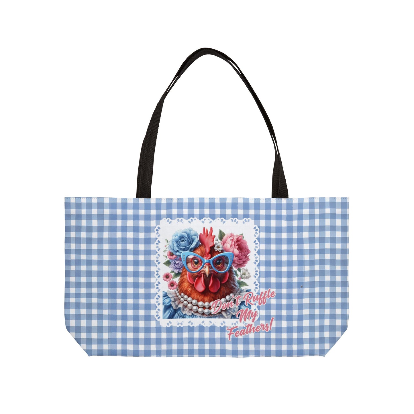 Tote Bag Don't Ruffle My Feathers! Red Hen Gingham Check Design