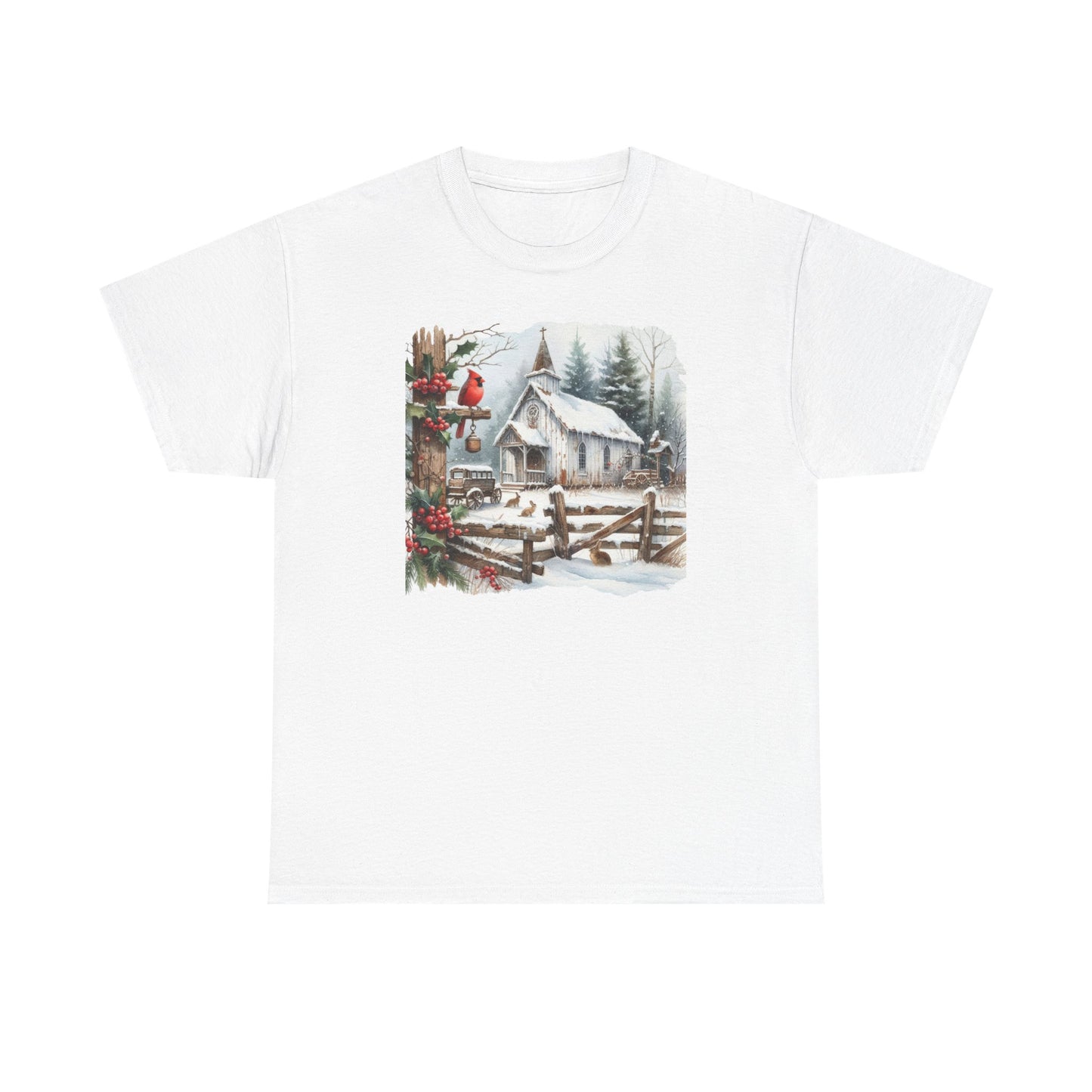 Old Church in Winter Unisex Heavy Cotton Tee