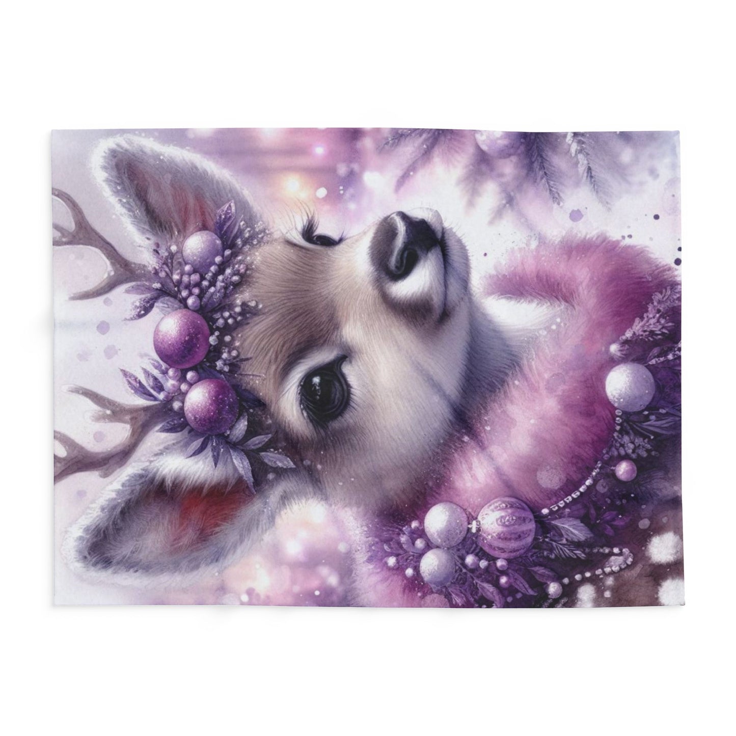Fleece Blanket - Purple Fawn with Christmas Decorations
