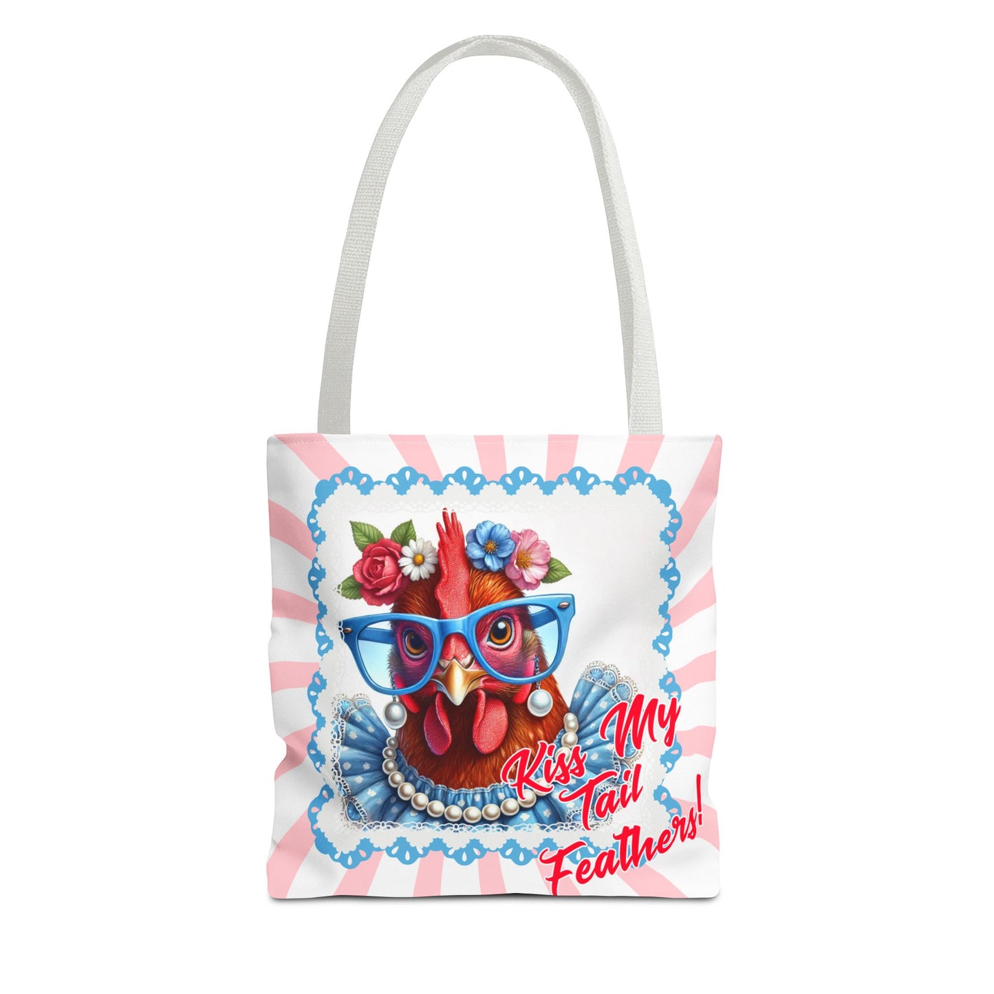 Tote Bag Kiss My Feathers! Dressed Up Red Hen Swirl Design