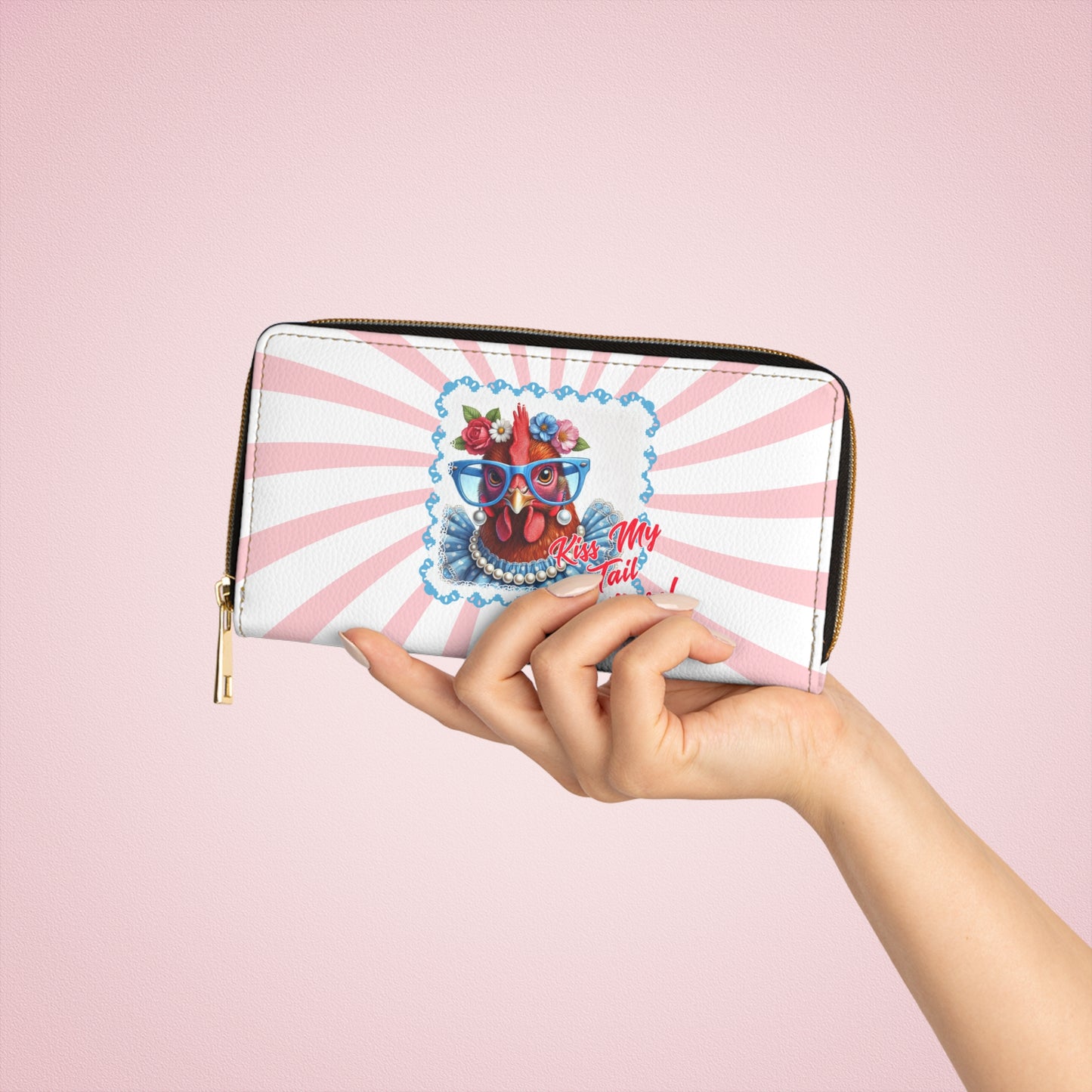 Zipper Wallet - Fancy Dressed Hen Swirl Design with Fun Phrase