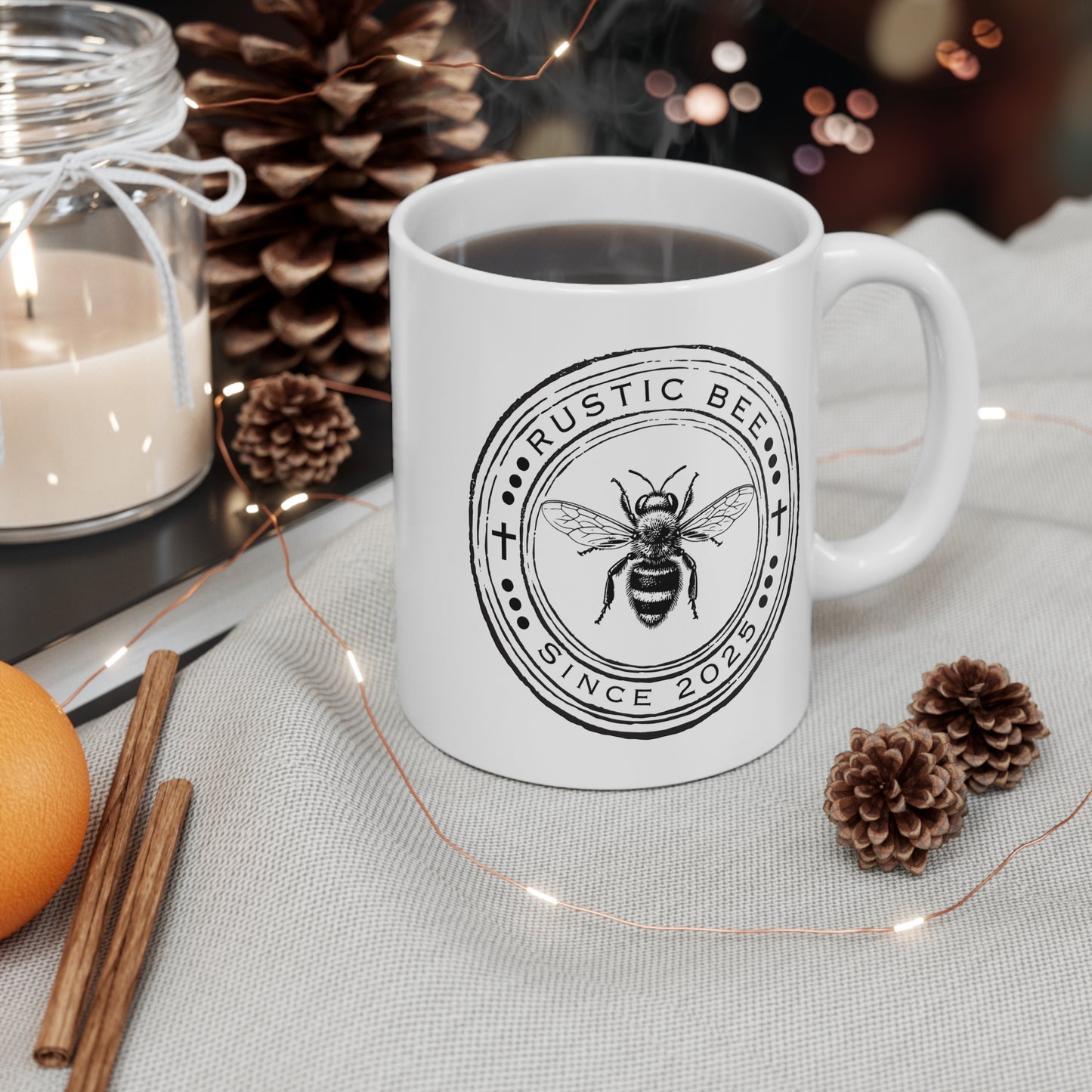 Rustic Bee Inspirational Coffee Mug, Motivational Tea Cup, Gift for Artists, Positive Vibes, Office Desk Decor, Be Creative