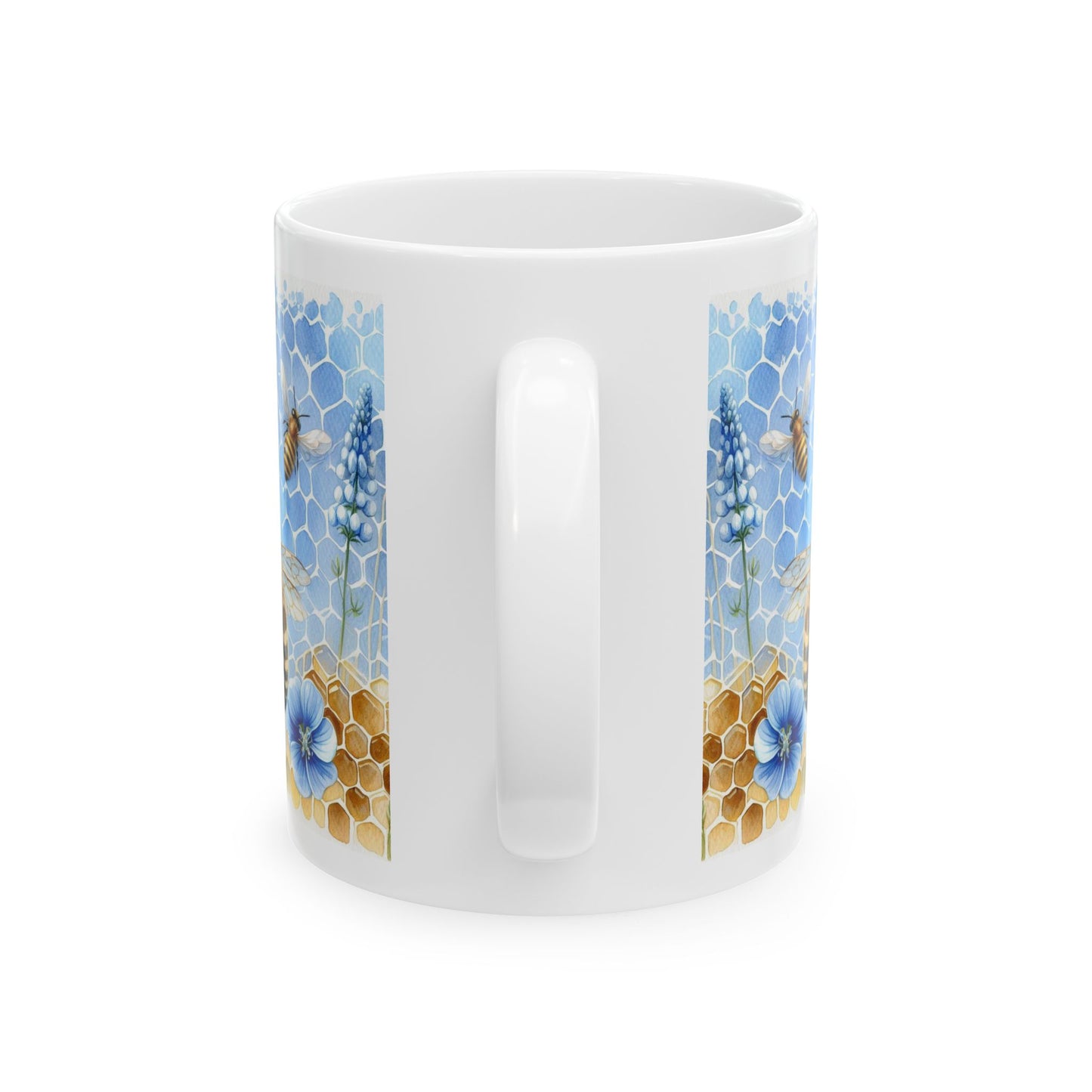 HoneyBee on Blue Ceramic Mug, (11oz, 15oz)