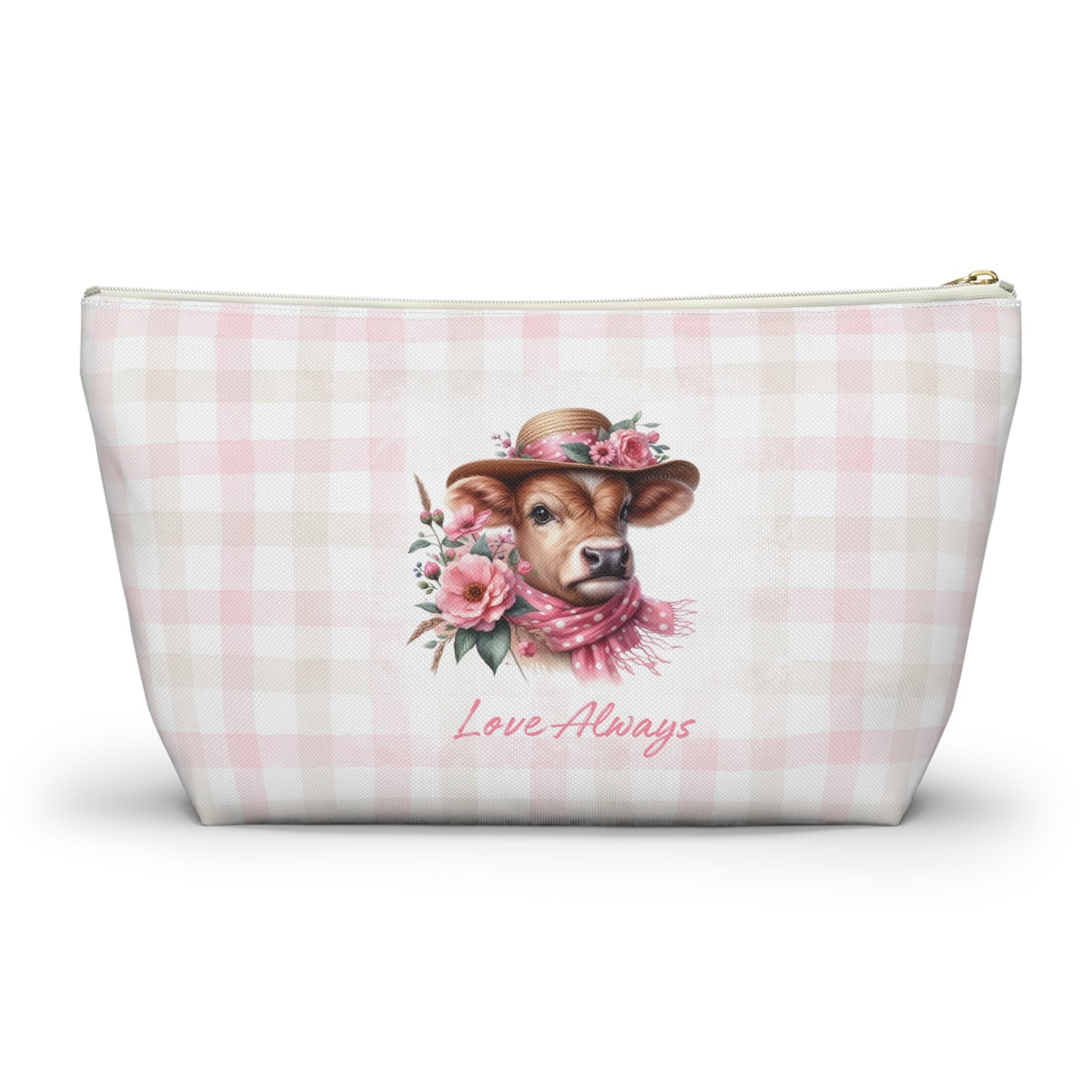 Accessory Pouch - Love Always Dressed Up Cow Gingham Check Design