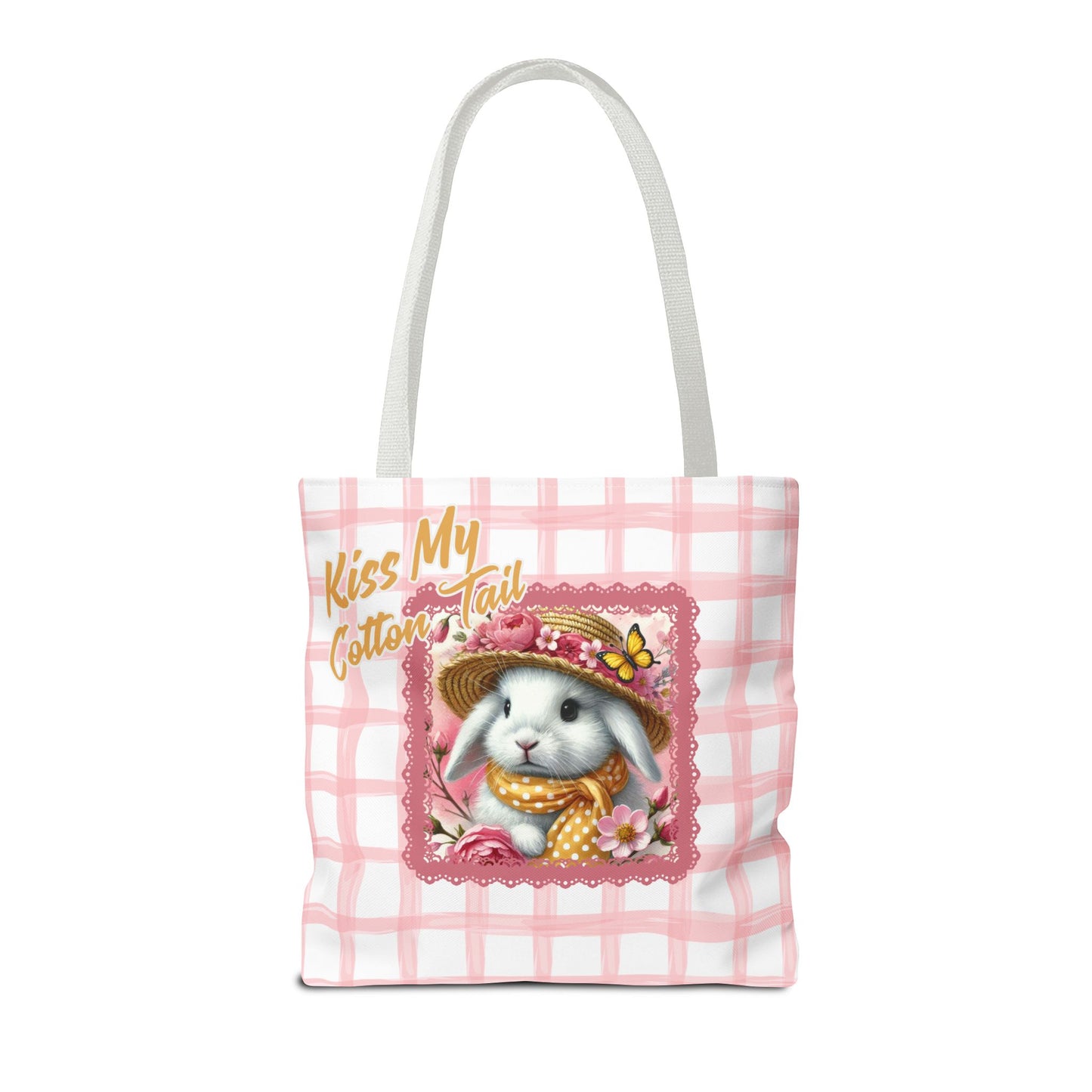 Tote Bag - Kiss My Cotton Tail! Bunny Pink Grid Design