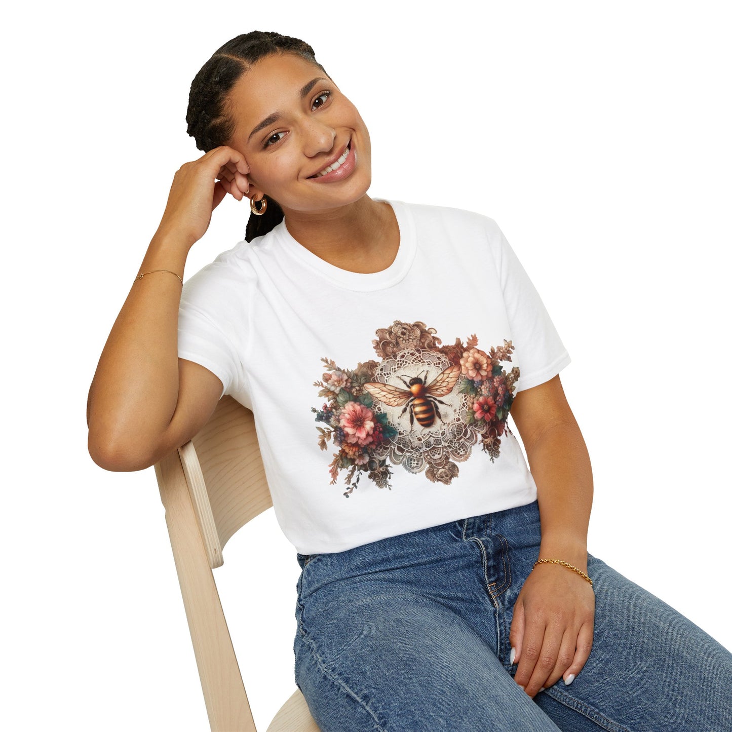Vintage Inspired Tshirt, Women's Clothing, Lace Honey Bee Design, Gift for Her