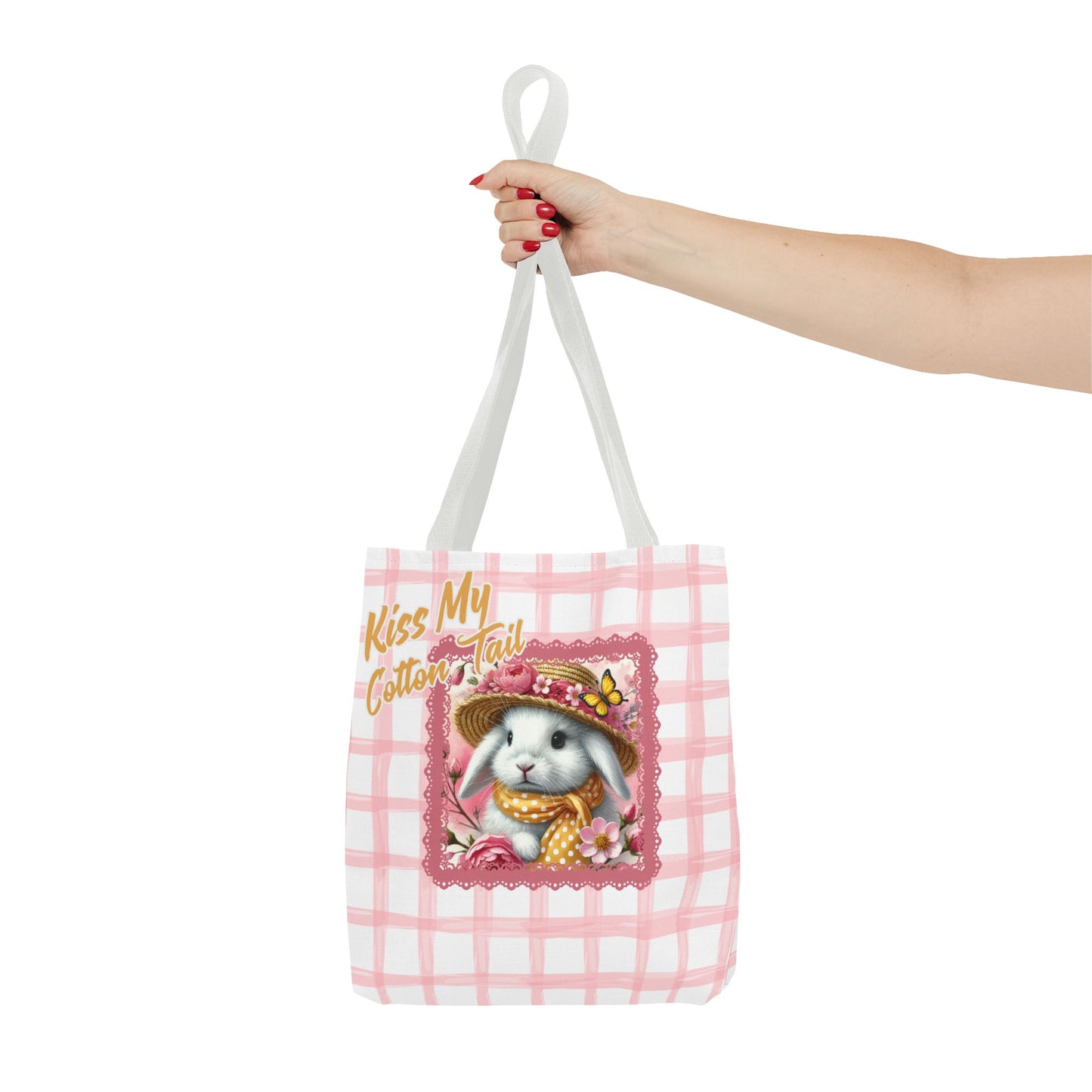 Tote Bag - Kiss My Cotton Tail! Bunny Pink Grid Design