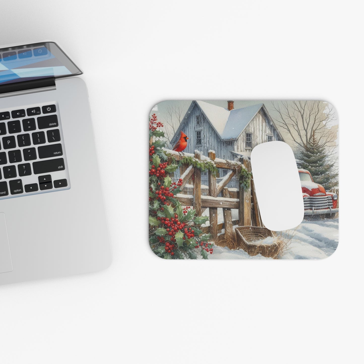 A Wintertime Red Truck Mouse Pad (Rectangle)