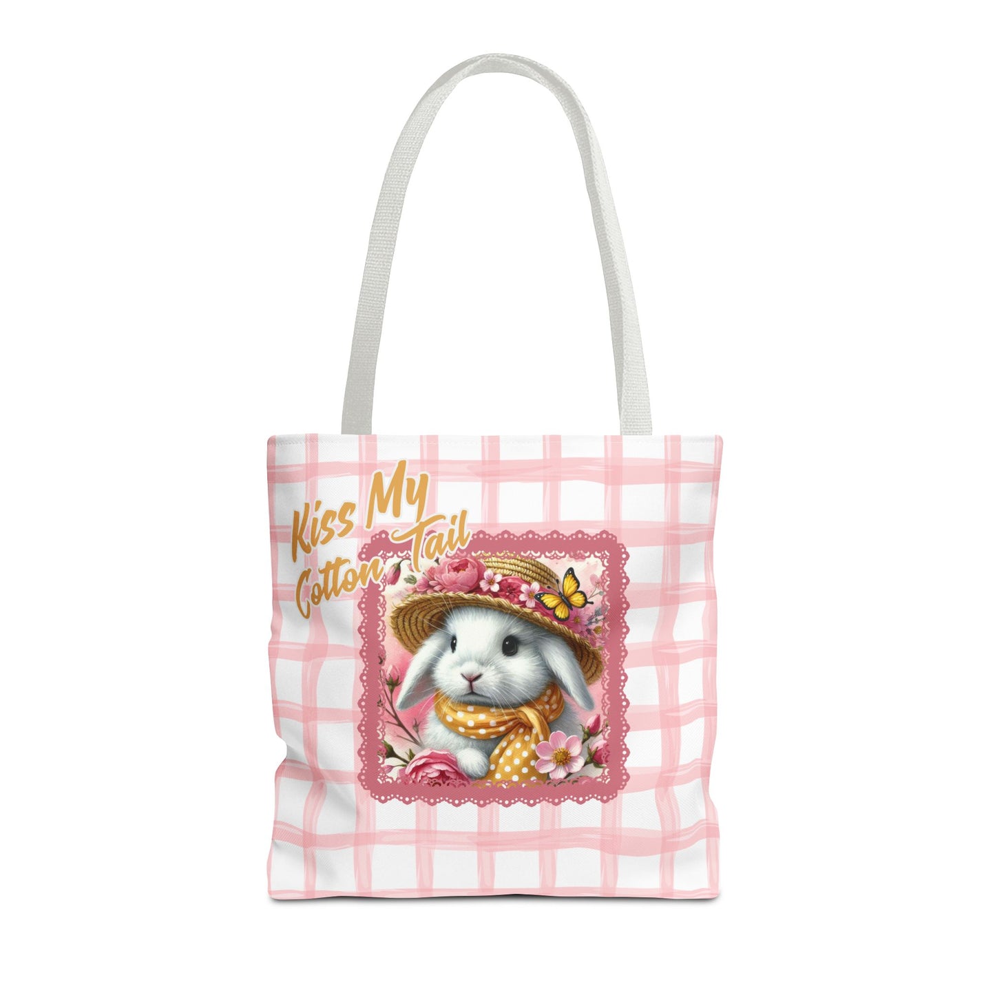 Tote Bag - Kiss My Cotton Tail! Bunny Pink Grid Design
