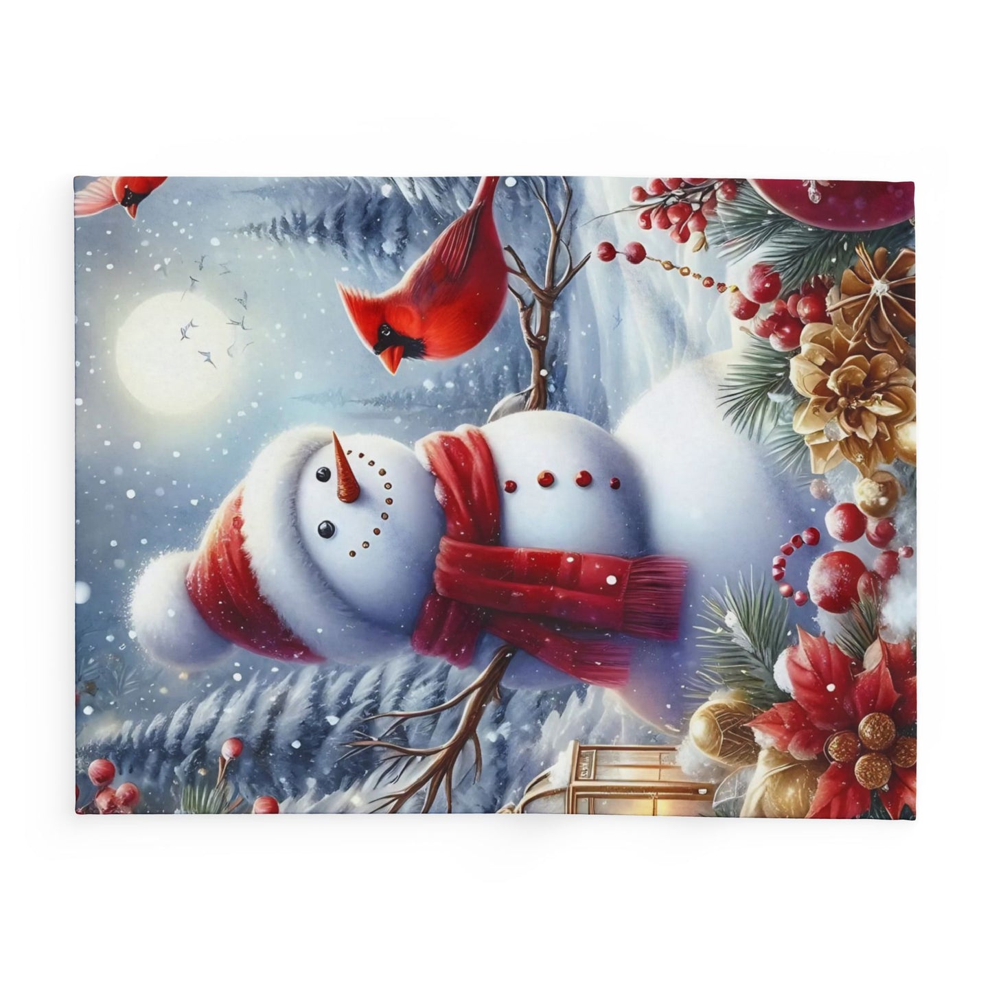 Fleece Blanket - Winter Wonder Snowman and Cardinal Christmas Decor
