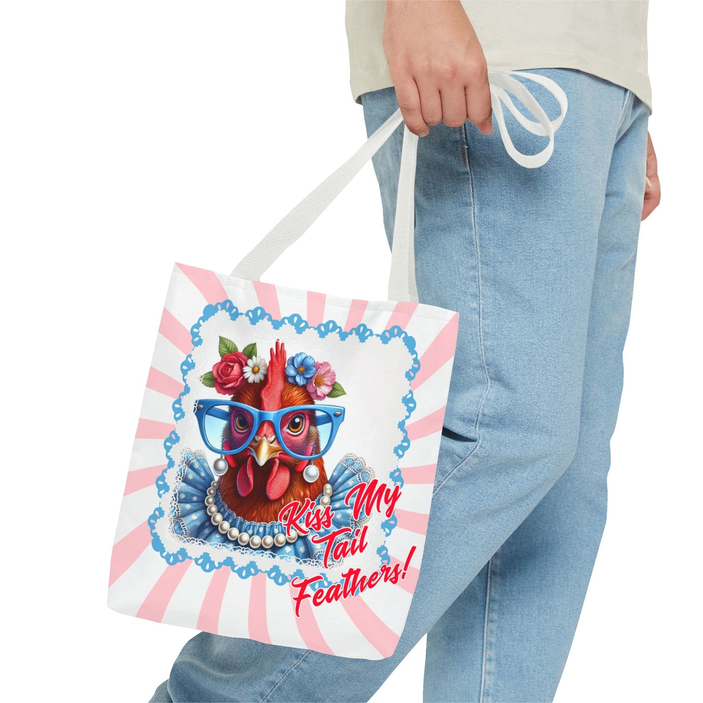 Tote Bag Kiss My Feathers! Dressed Up Red Hen Swirl Design