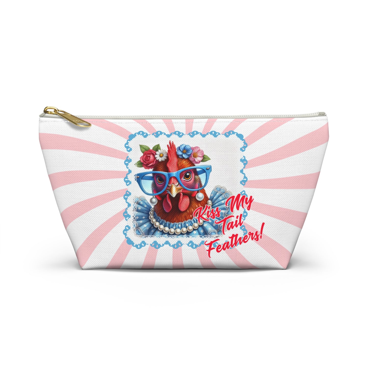 Accessory Pouch - Kiss My Tail Feathers! Dressed Up Red Hen Swirl Design