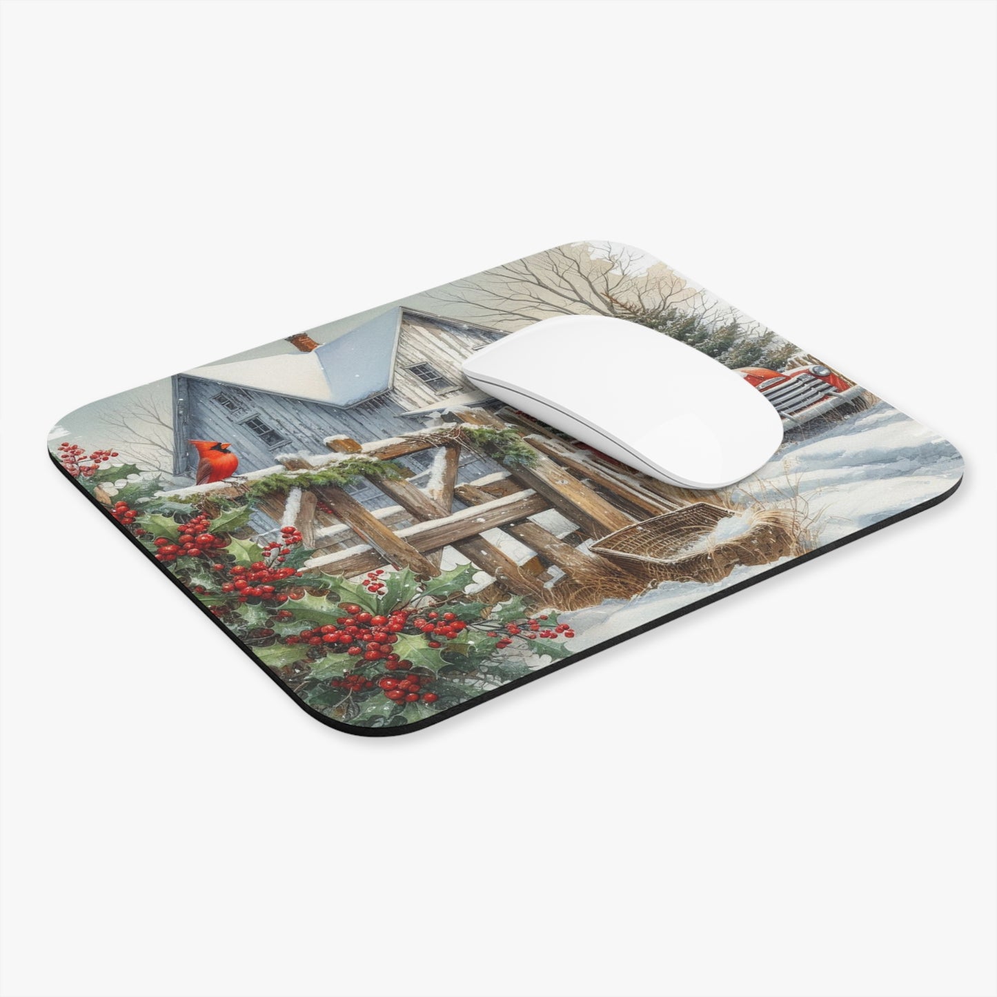 A Wintertime Red Truck Mouse Pad (Rectangle)