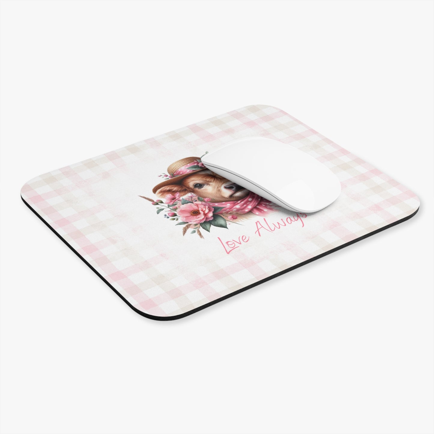 Mouse Pad - Love Always Dressed Up Cow Gingham Check Design