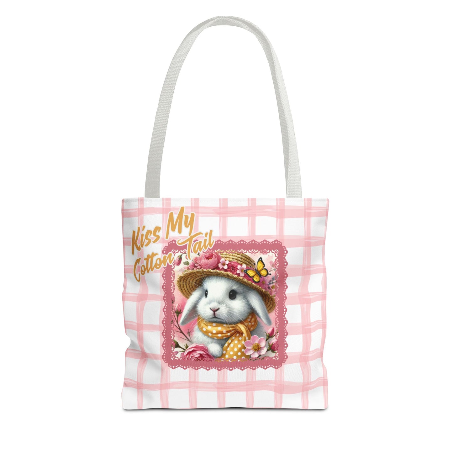 Tote Bag - Kiss My Cotton Tail! Bunny Pink Grid Design