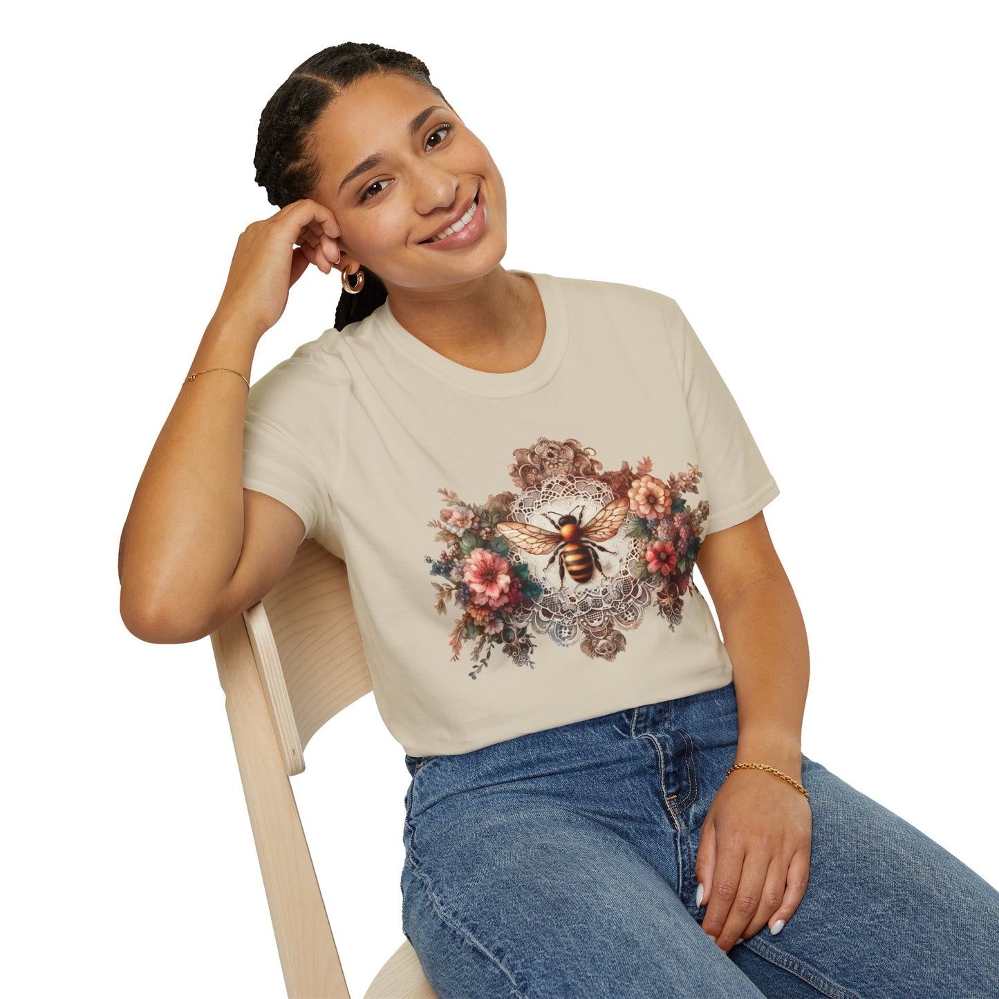 Vintage Inspired Tshirt, Women's Clothing, Lace Honey Bee Design, Gift for Her