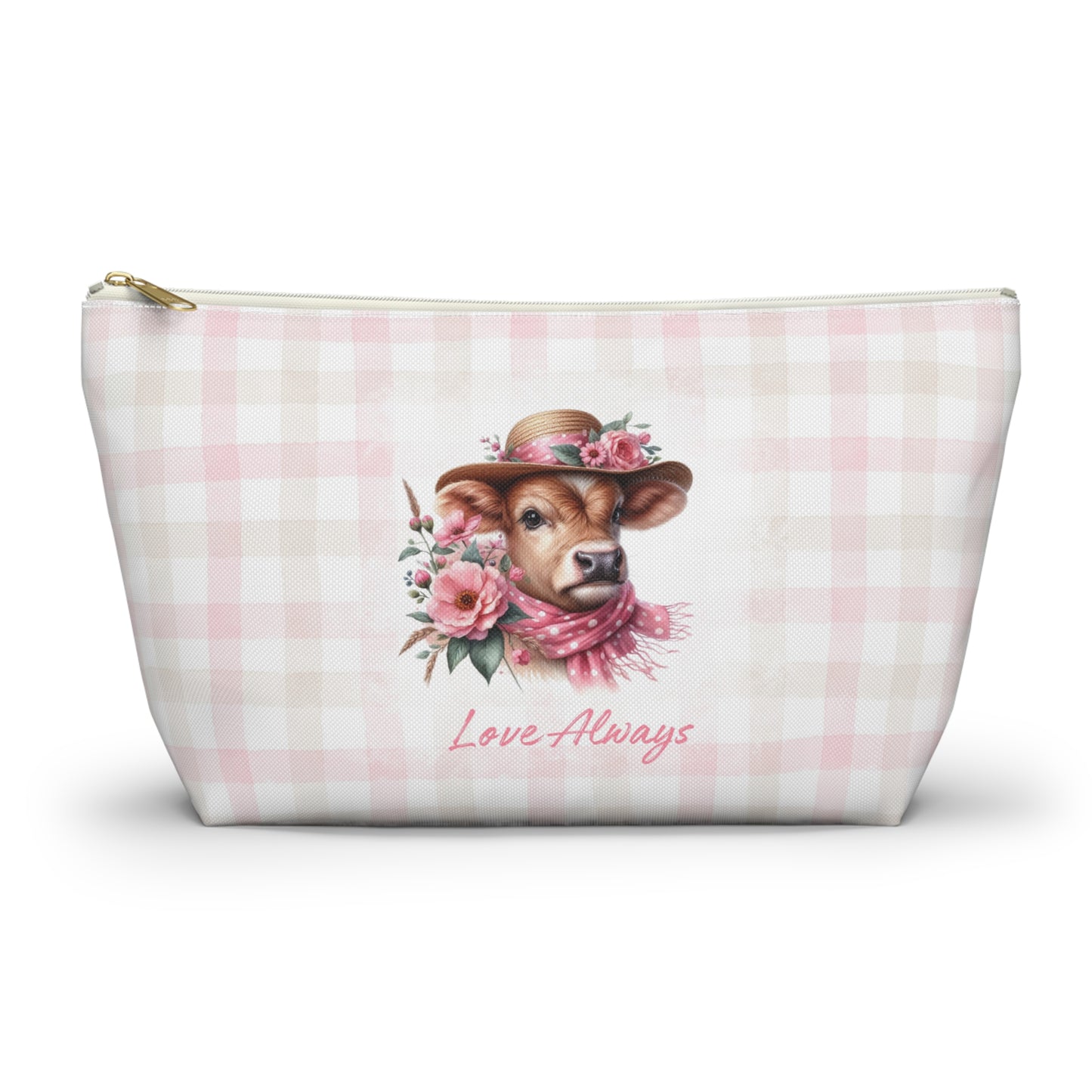 Accessory Pouch - Love Always Dressed Up Cow Gingham Check Design