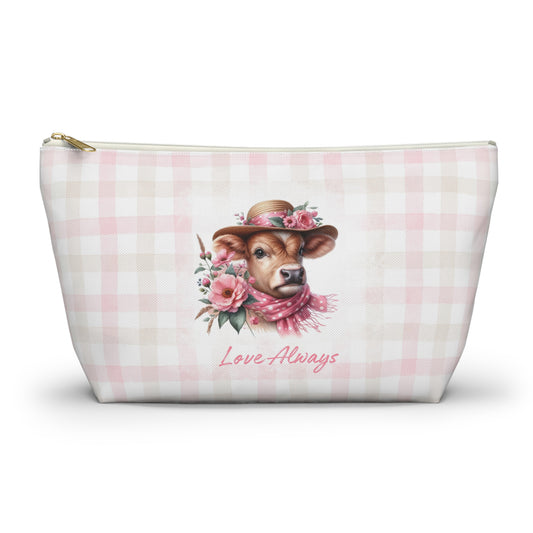 Accessory Pouch - Love Always Dressed Up Cow Gingham Check Design