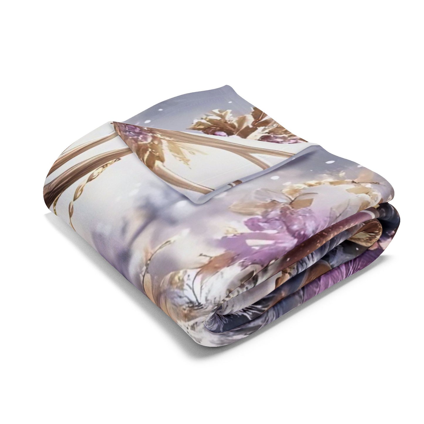 Fleece Blanket - Purple Reindeer in Winter Wonderland with Gold Accents