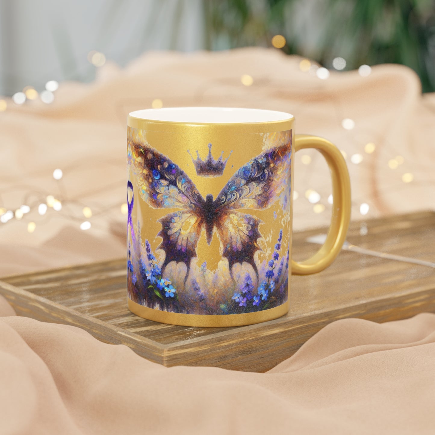 Alzheimer's Awareness Butterfly Metallic Mug (Silver\Gold)