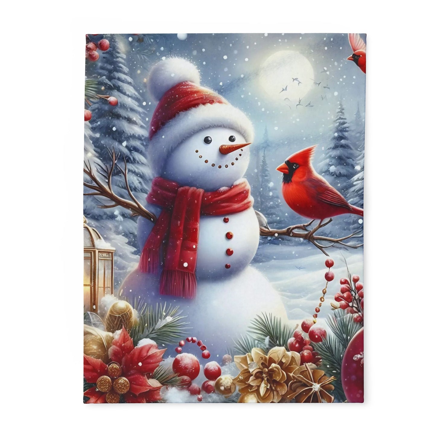 Fleece Blanket - Winter Wonder Snowman and Cardinal Christmas Decor