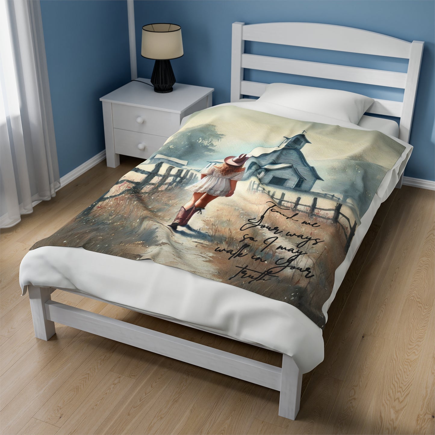 Plush Blanket - Cowgirl Walking to Church - Teach Me Your Ways So I May Walk In Your Truth
