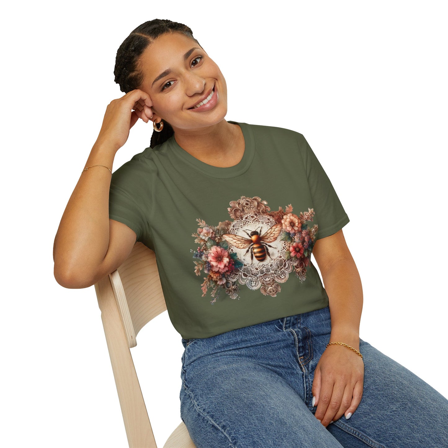 Vintage Inspired Tshirt, Women's Clothing, Lace Honey Bee Design, Gift for Her