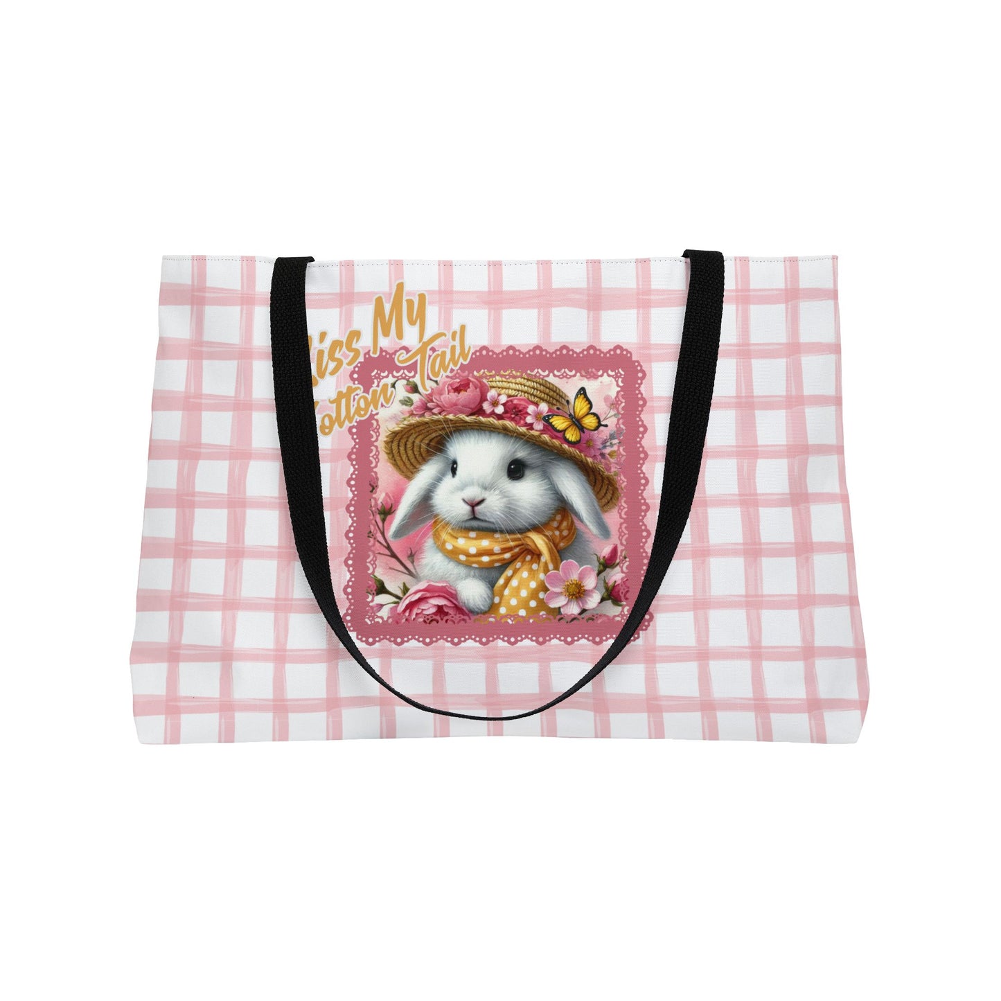 Weekender Tote Bag - Kiss My Cotton Tail! Bunny Pink Grid Design