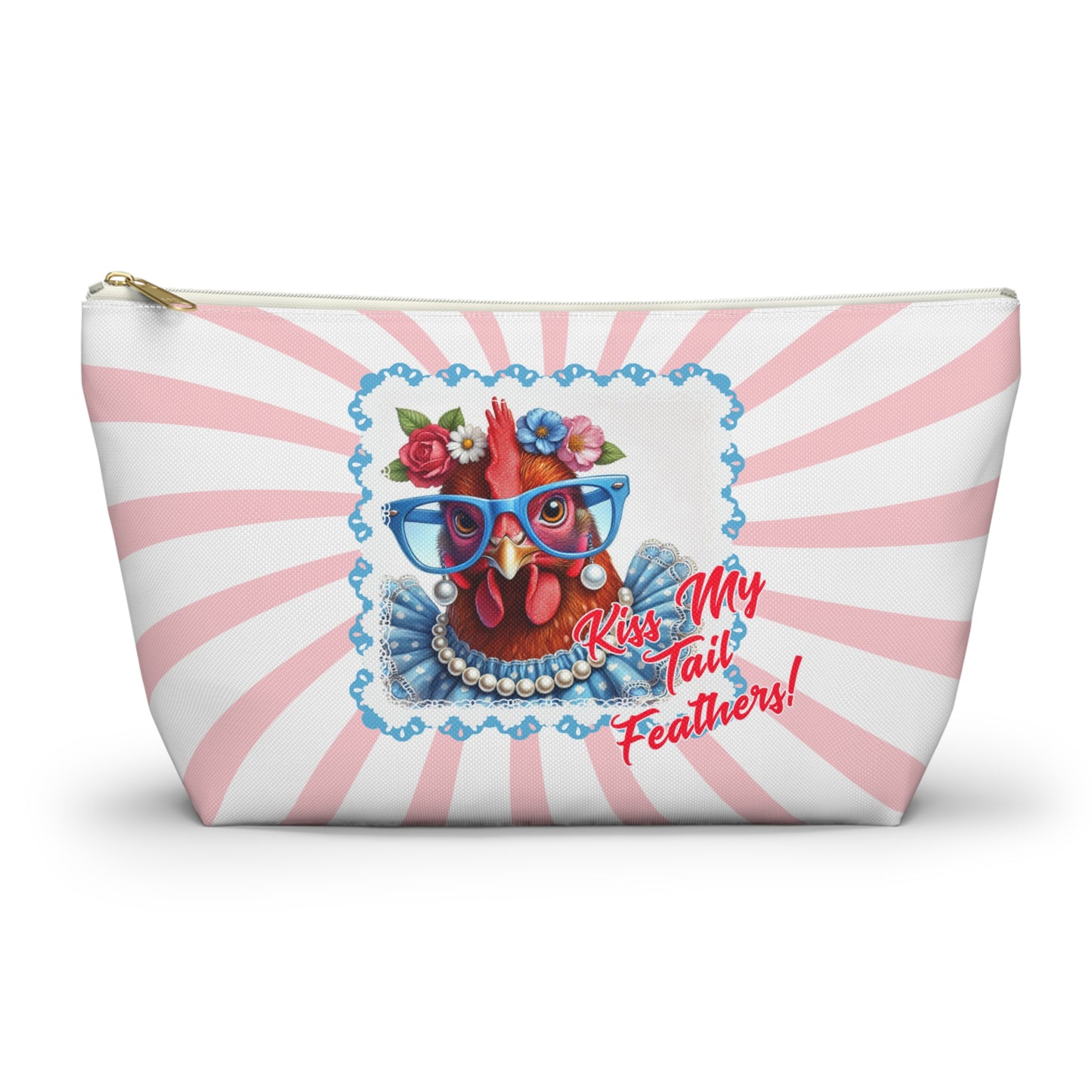 Accessory Pouch - Kiss My Tail Feathers! Dressed Up Red Hen Swirl Design