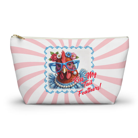 Accessory Pouch - Kiss My Tail Feathers! Dressed Up Red Hen Swirl Design