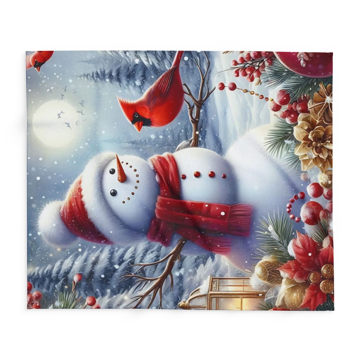 Fleece Blanket - Winter Wonder Snowman and Cardinal Christmas Decor