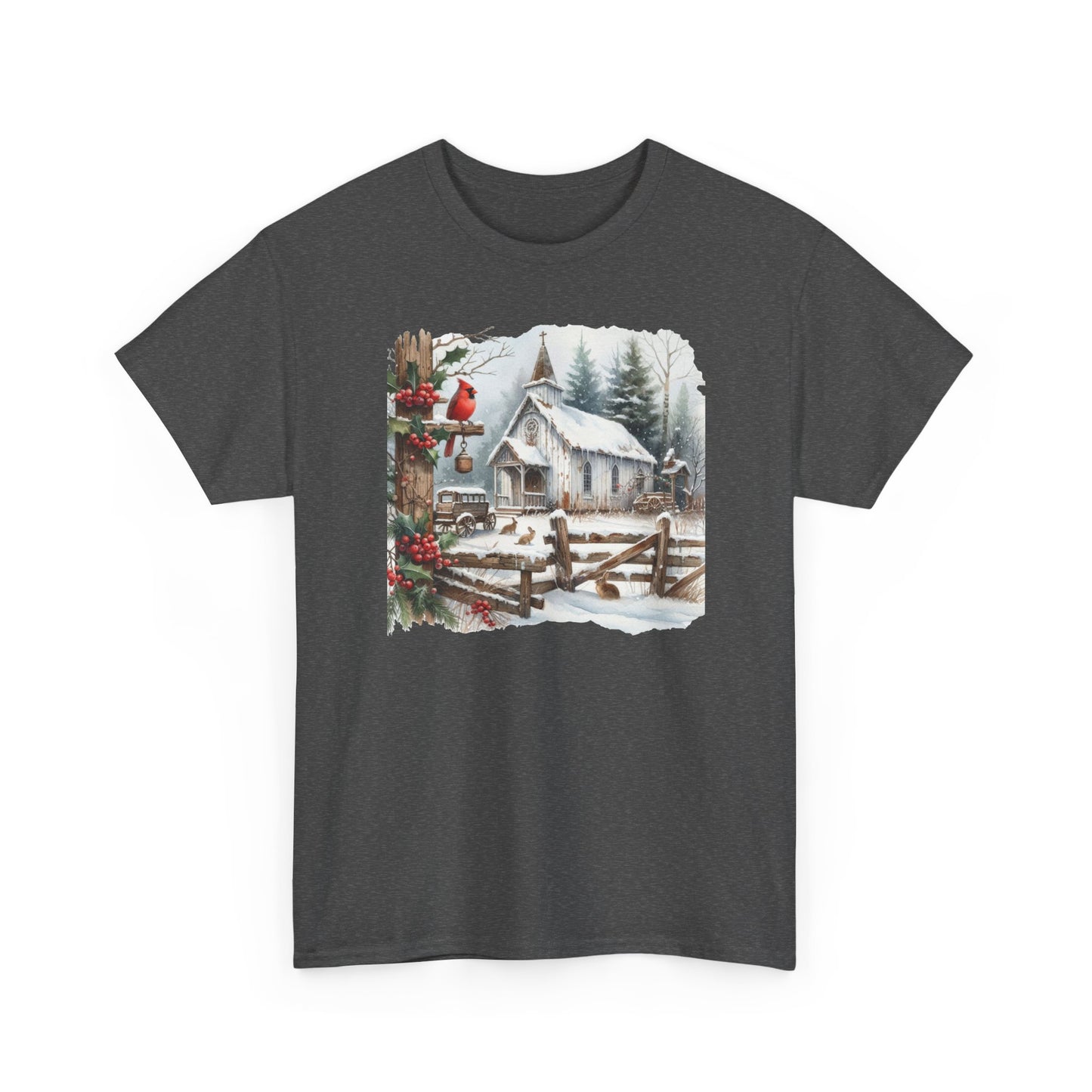 Old Church in Winter Unisex Heavy Cotton Tee