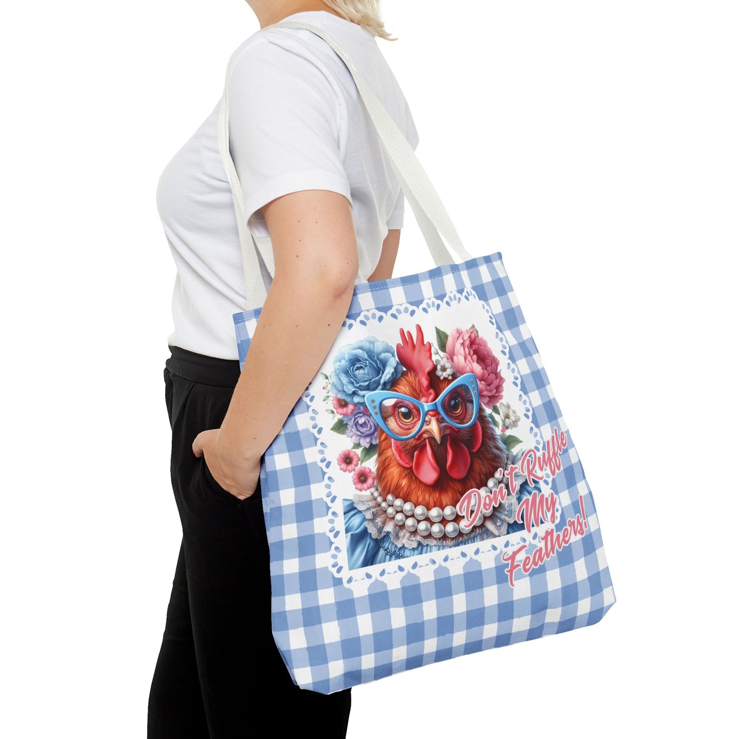 Tote Bag - Don't Ruffle My Feathers! Dressed Up Red Hen Gingham Check Design