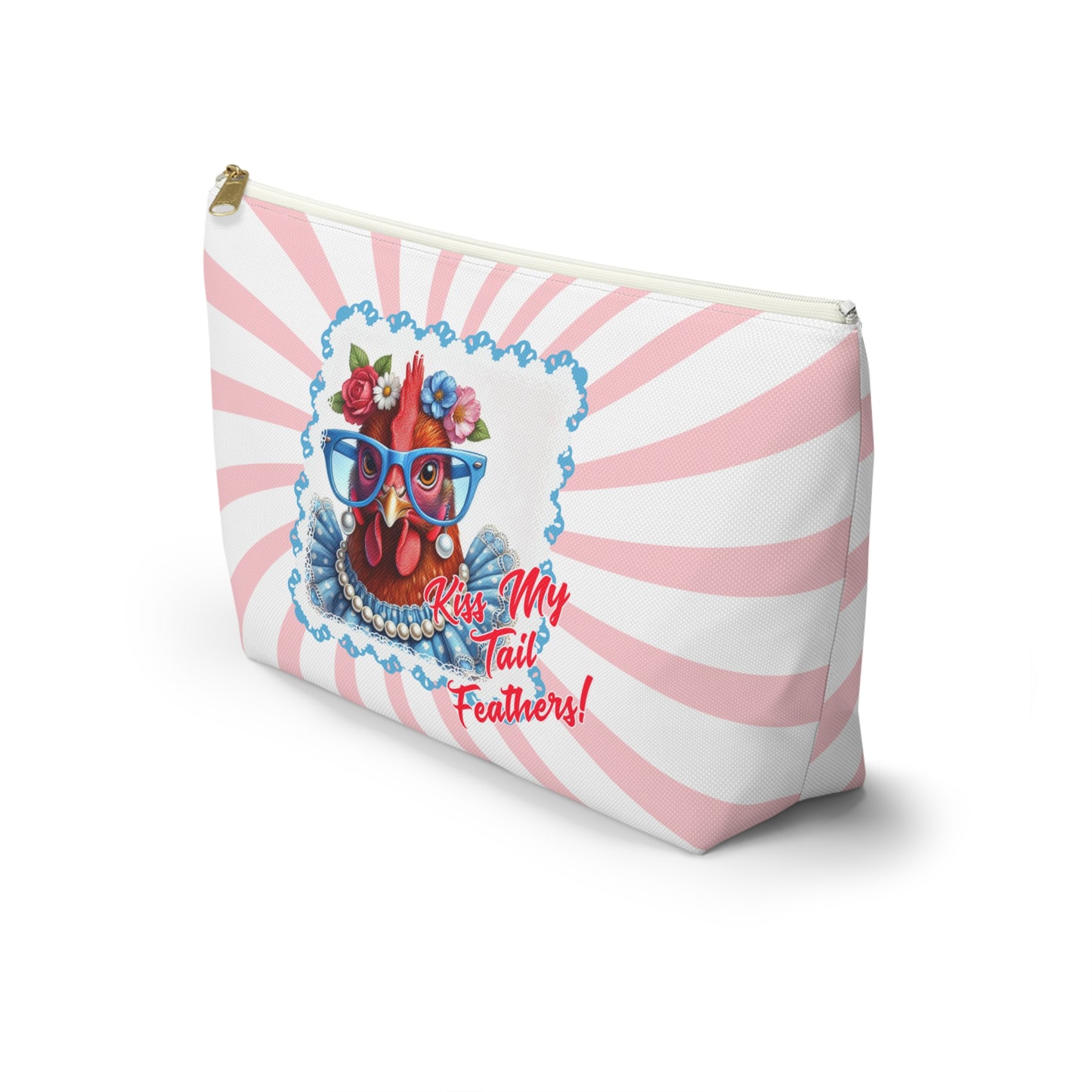 Accessory Pouch - Kiss My Tail Feathers! Dressed Up Red Hen Swirl Design