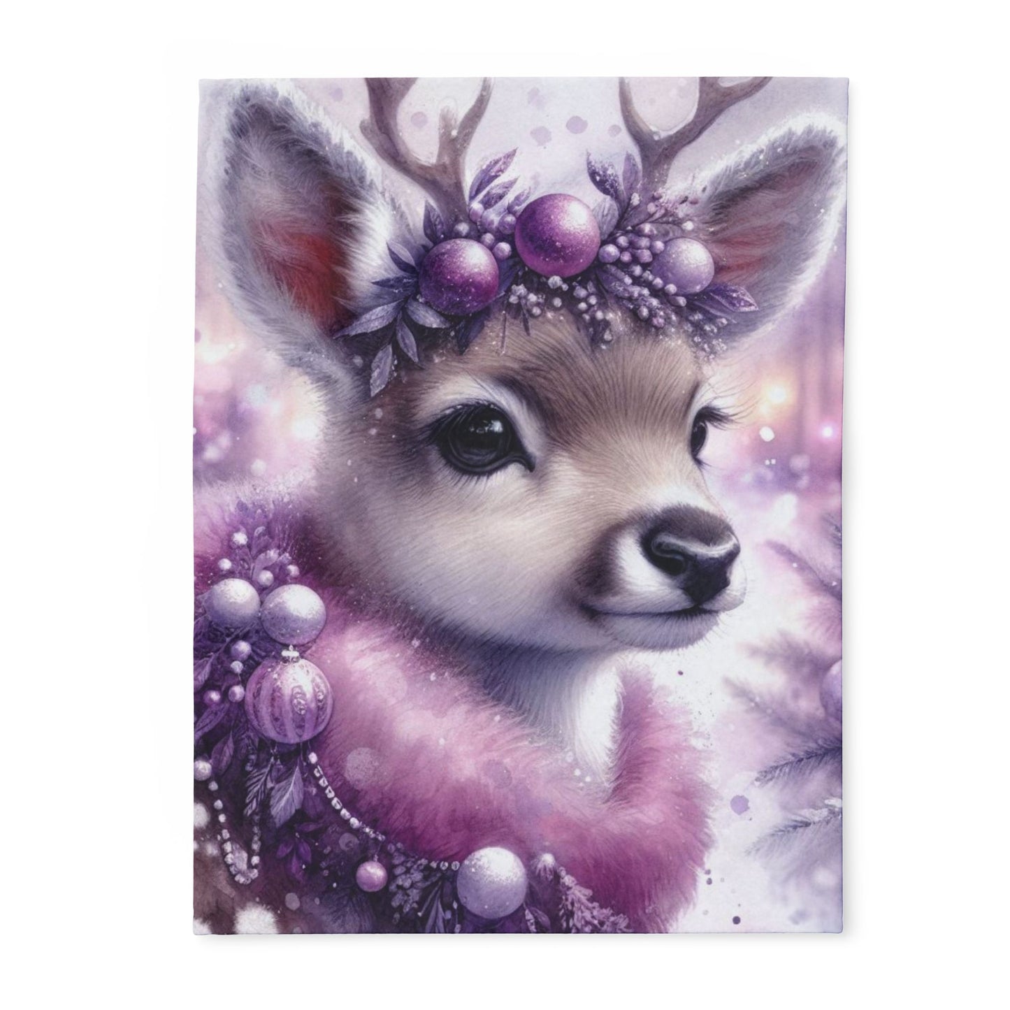 Fleece Blanket - Purple Fawn with Christmas Decorations