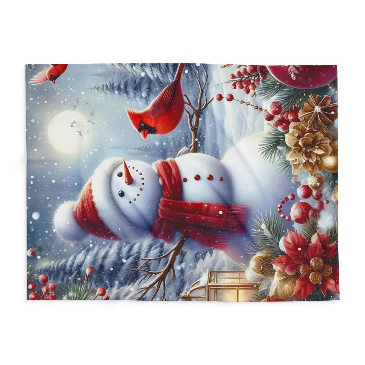 Fleece Blanket - Winter Wonder Snowman and Cardinal Christmas Decor